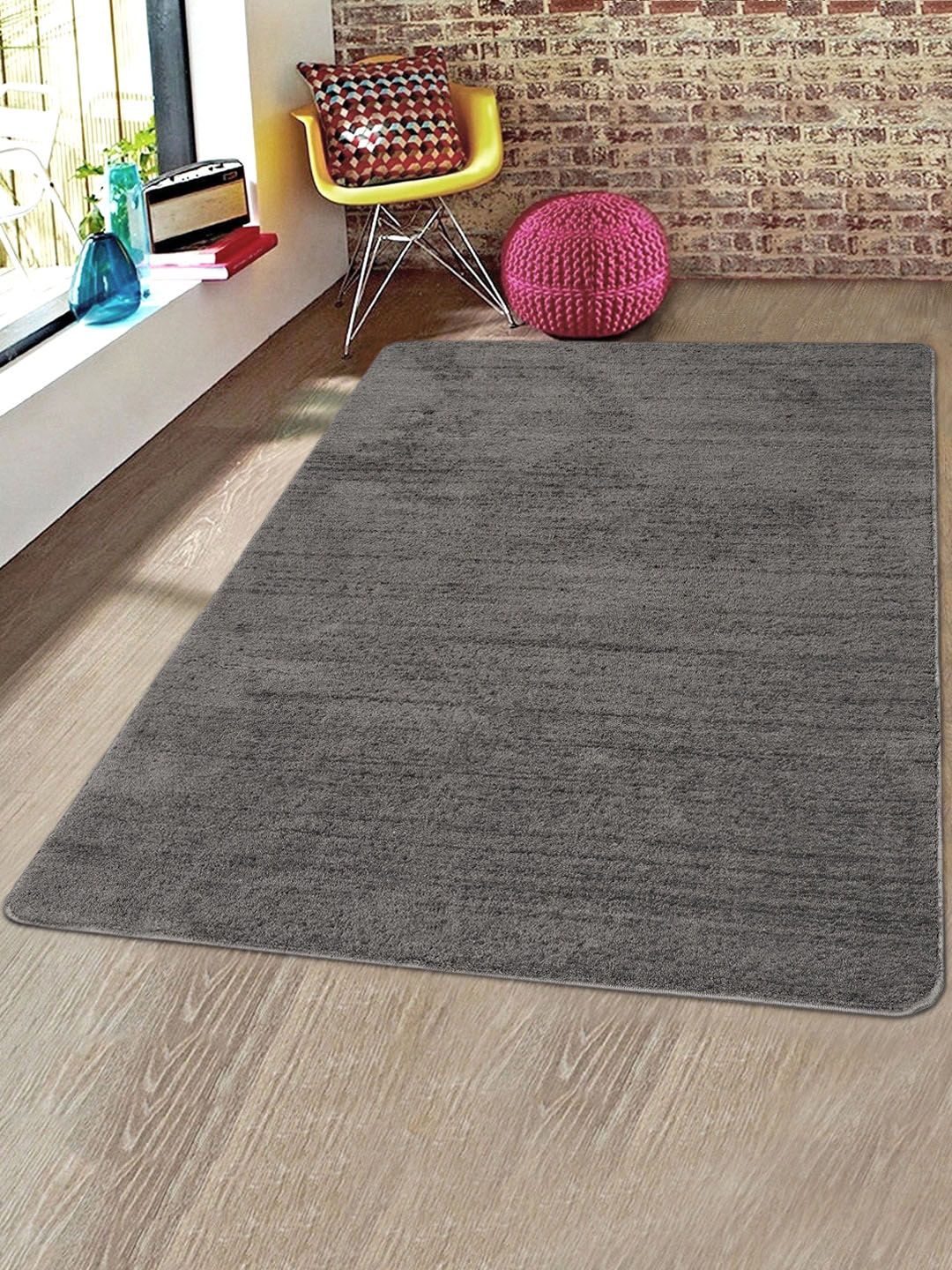 Saral Home Charcoal-Grey Solid Anti-Skid Carpet Price in India