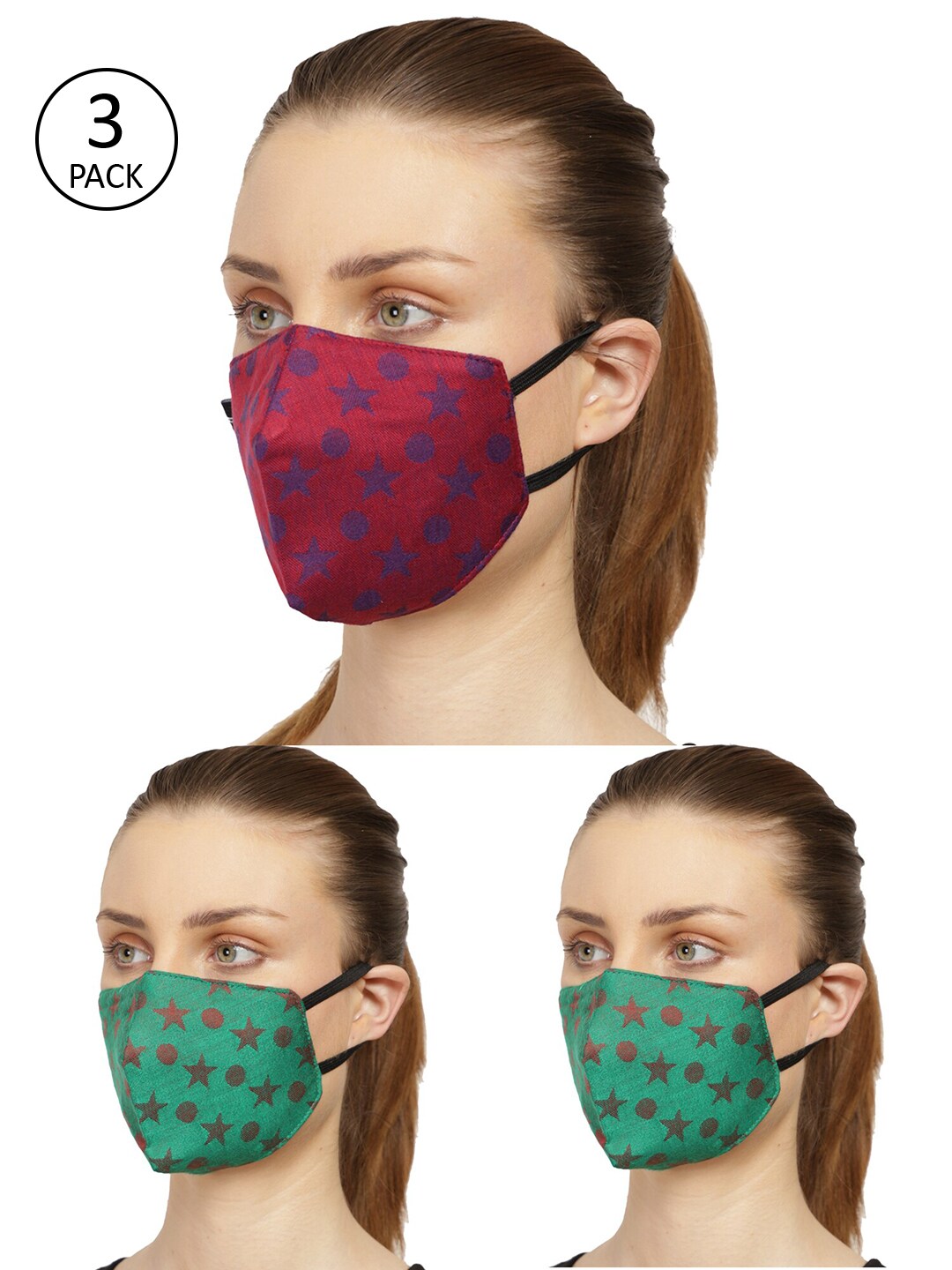 Anekaant Women 3 Pcs 3-Ply Reusable Fabric Masks Price in India