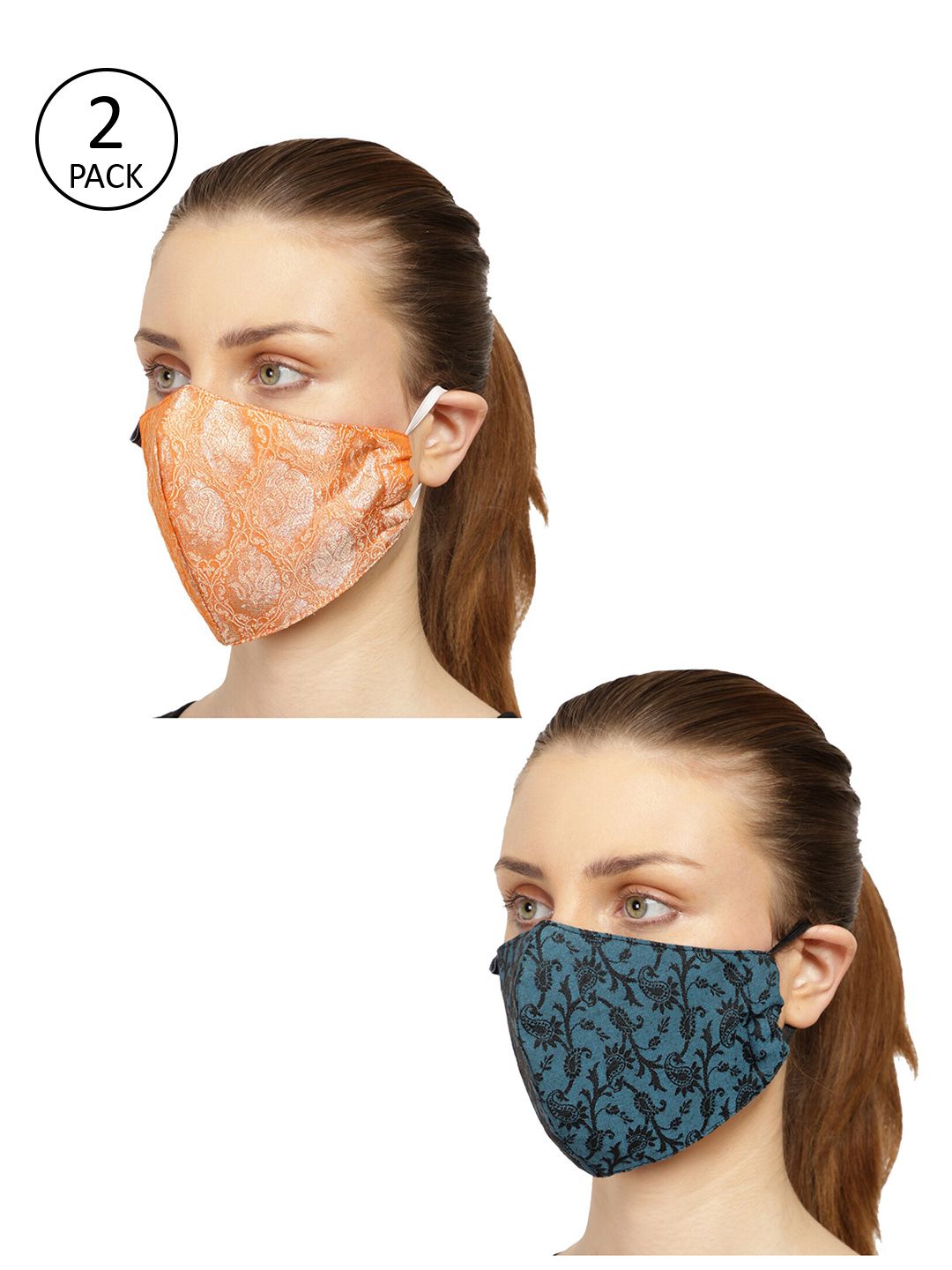 Anekaant Women Blue 2 Pcs 3-Ply Reusable Denim Fabric Masks Price in India
