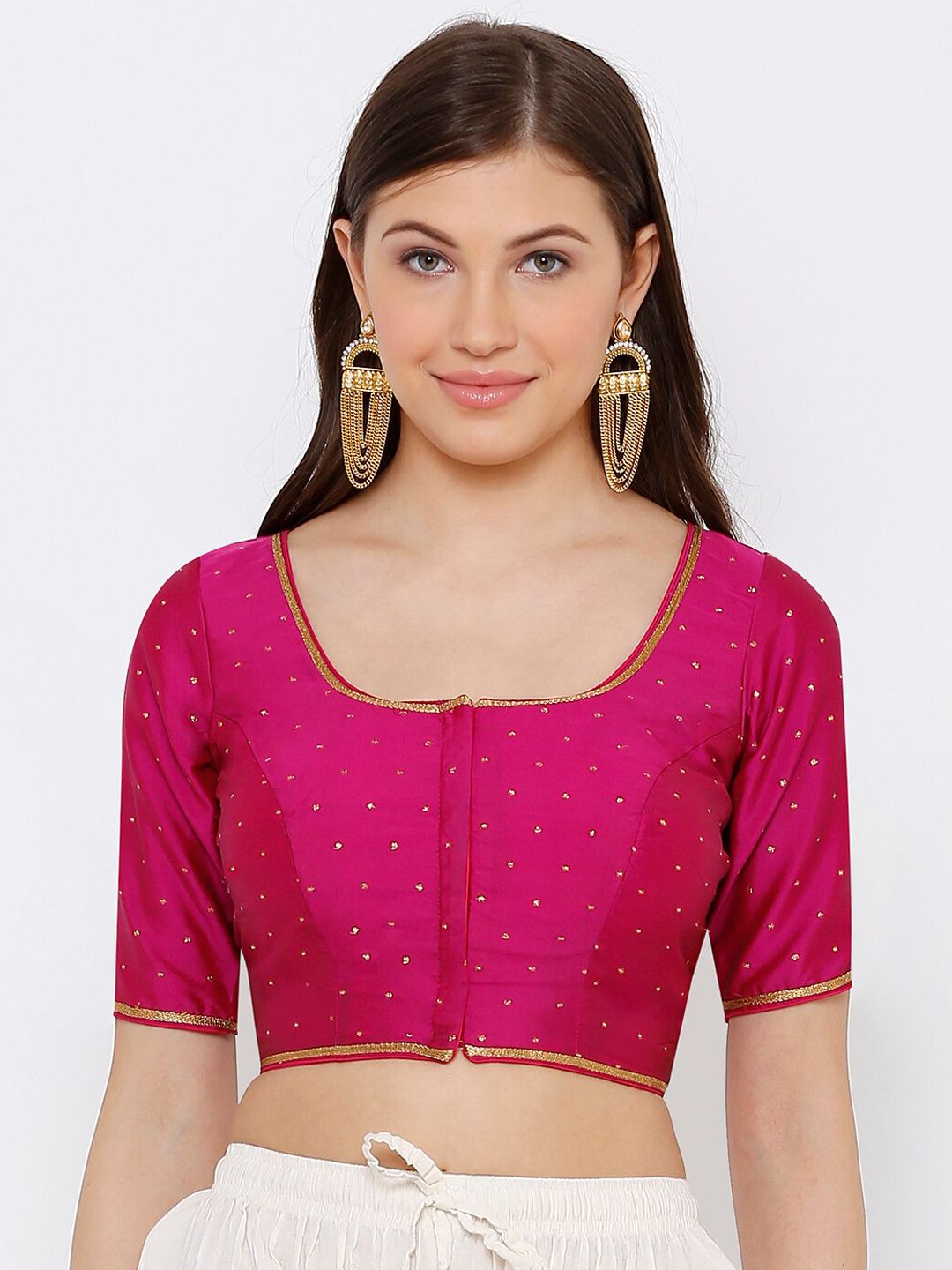 SALWAR STUDIO Women Pink Embroidered Dupion Silk Readymade Saree Blouse Price in India