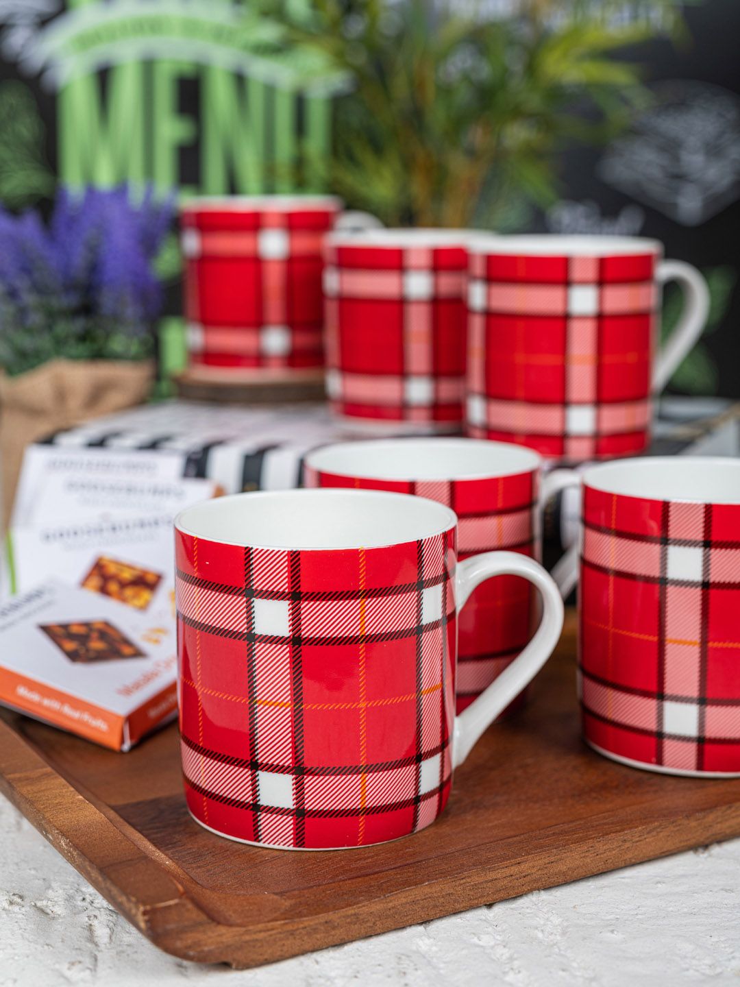 SONAKI Set of 6 Red Printed Bone China Tea & Coffee Mug Price in India