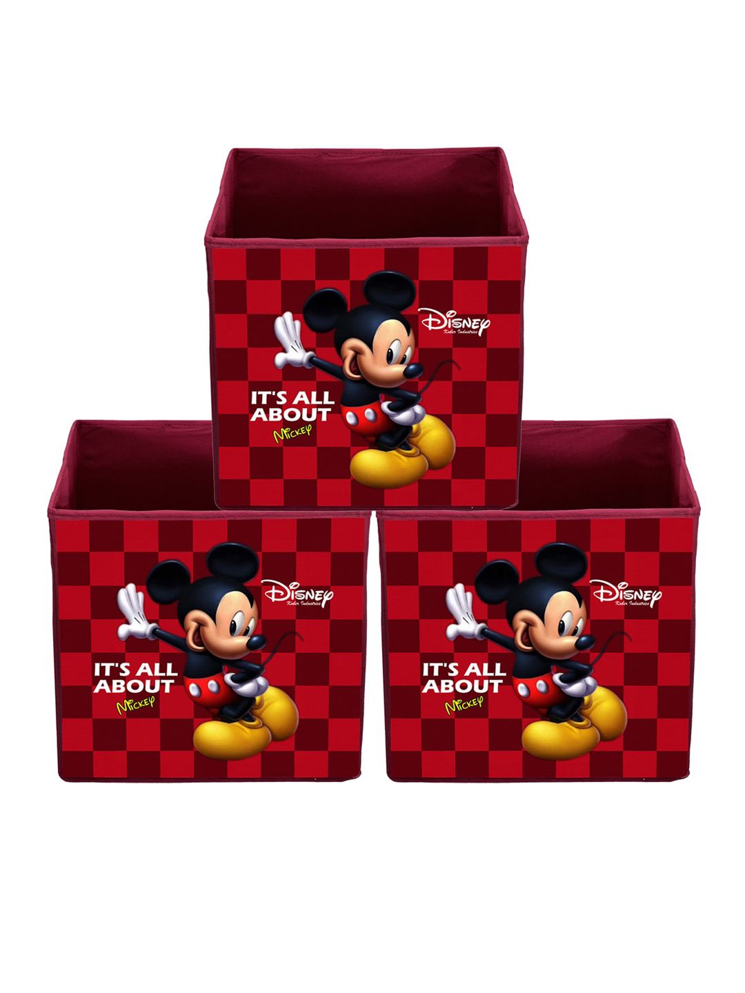 Kuber Industries Set Of 3 Maroon & Black Disney Mickey Mouse Printed Non-Woven Foldable Sustainable Storage Boxes Price in India