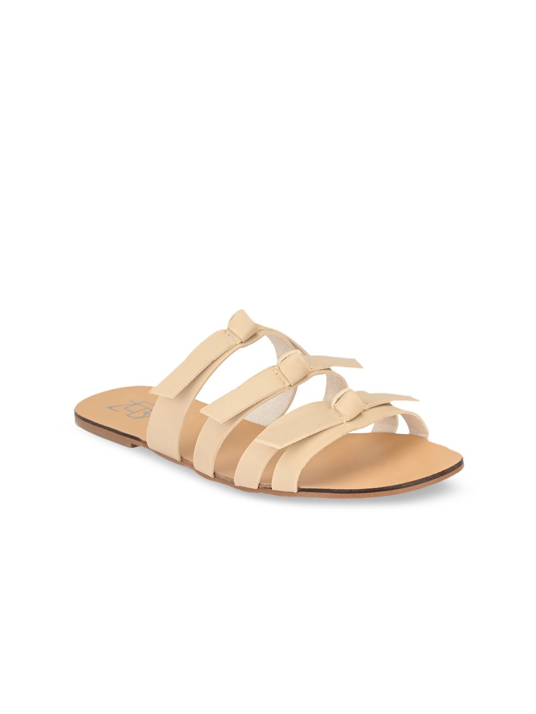 Zebba Women Nude-Coloured Solid PU Open Toe Flats