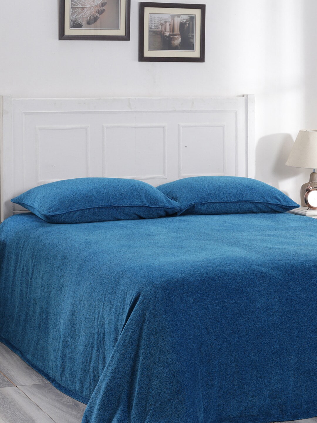 MASPAR Blue Solid Cotton 310 GSM Double Queen Bed Cover Price in India