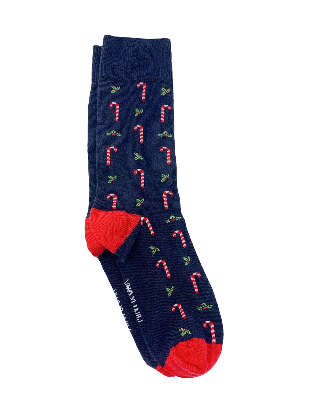 Mint & Oak Men Navy Blue & Red Candy Cane Patterned Calf-Length Socks