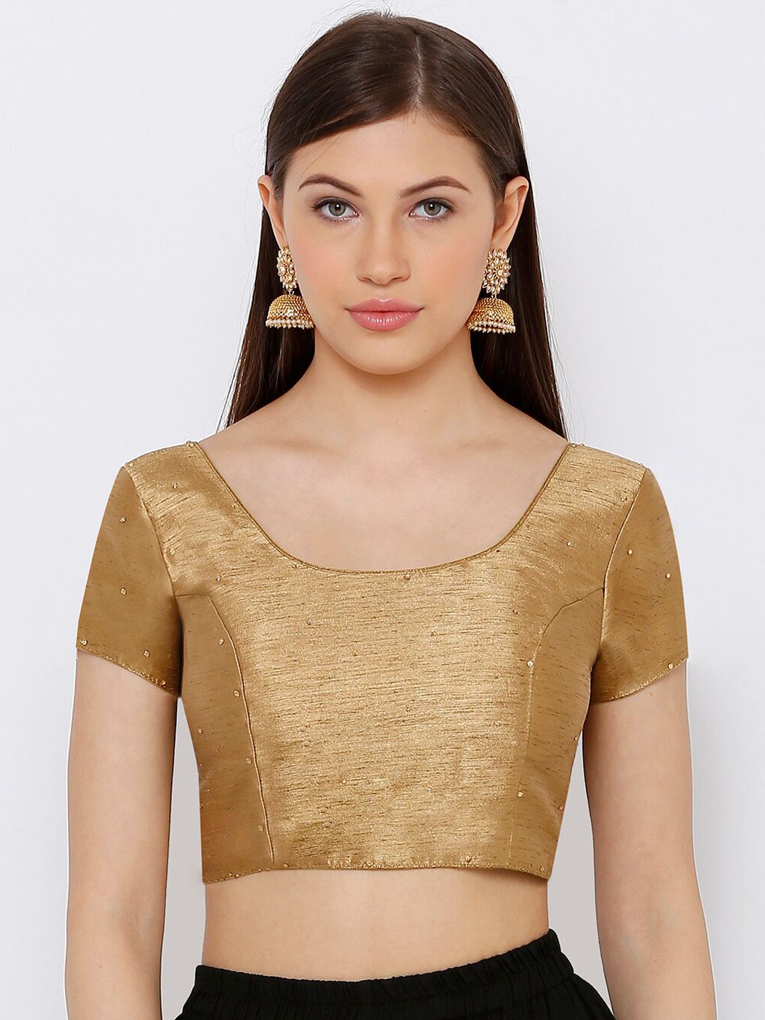 SALWAR STUDIO Women Copper-Toned Embellished Readymade Saree Blouse Price in India