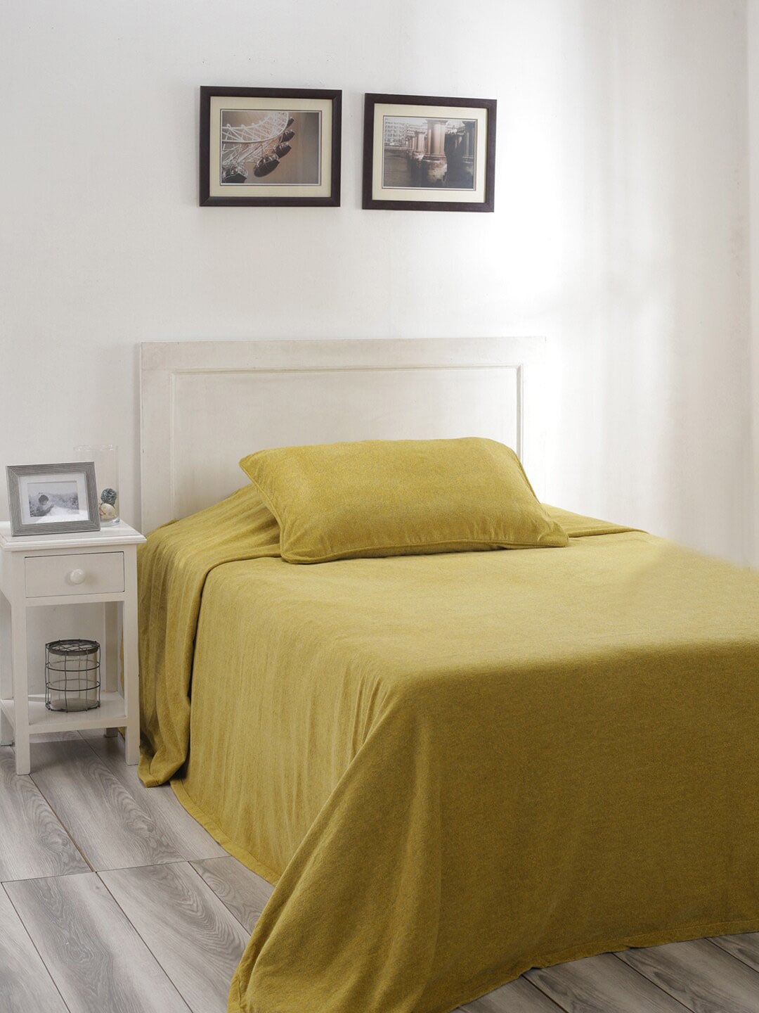 MASPAR Mustard Yellow Solid Cotton 310 GSM Single Bed Cover Price in India