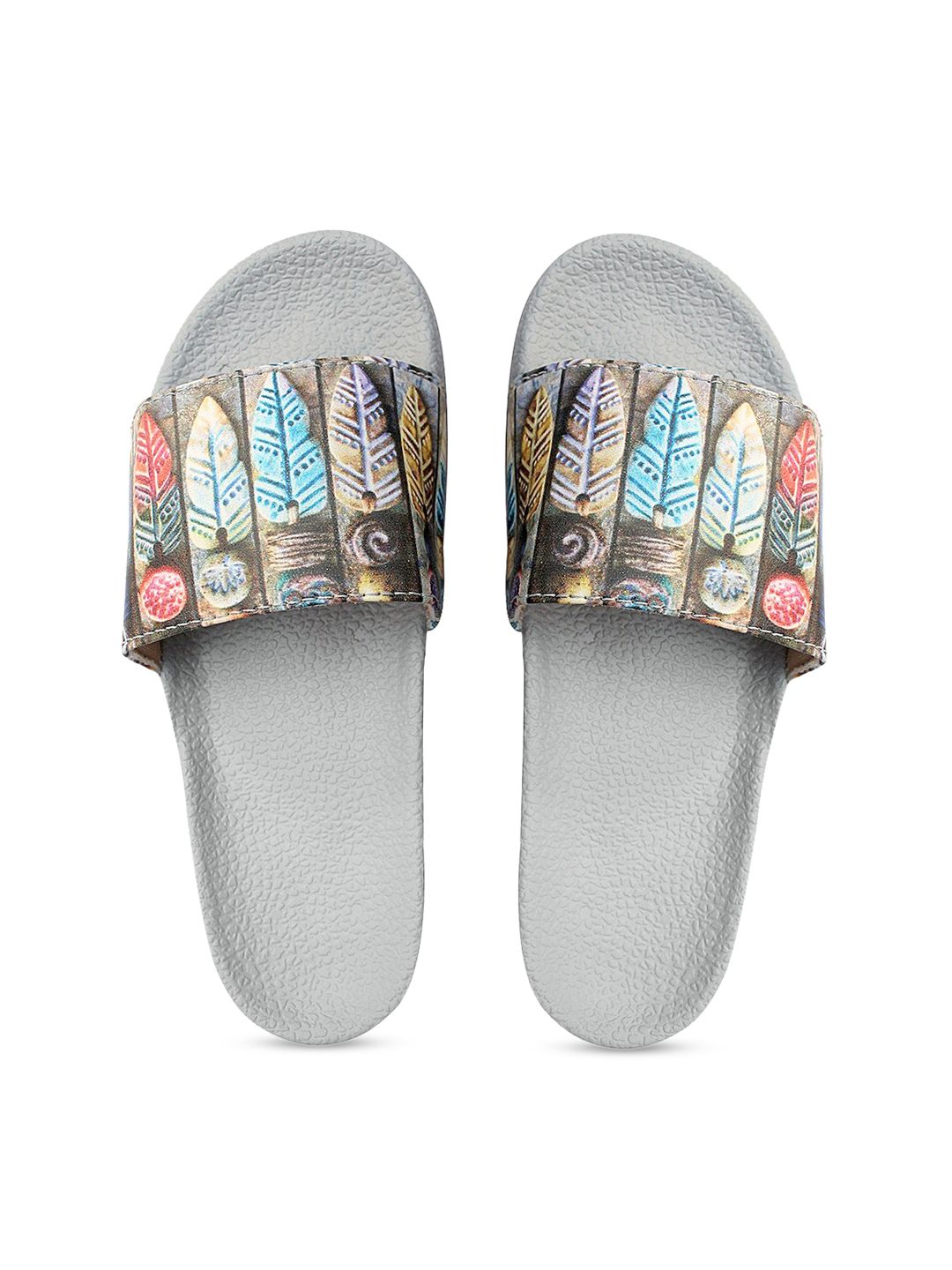 FREECO Women Grey Printed Sliders Price in India