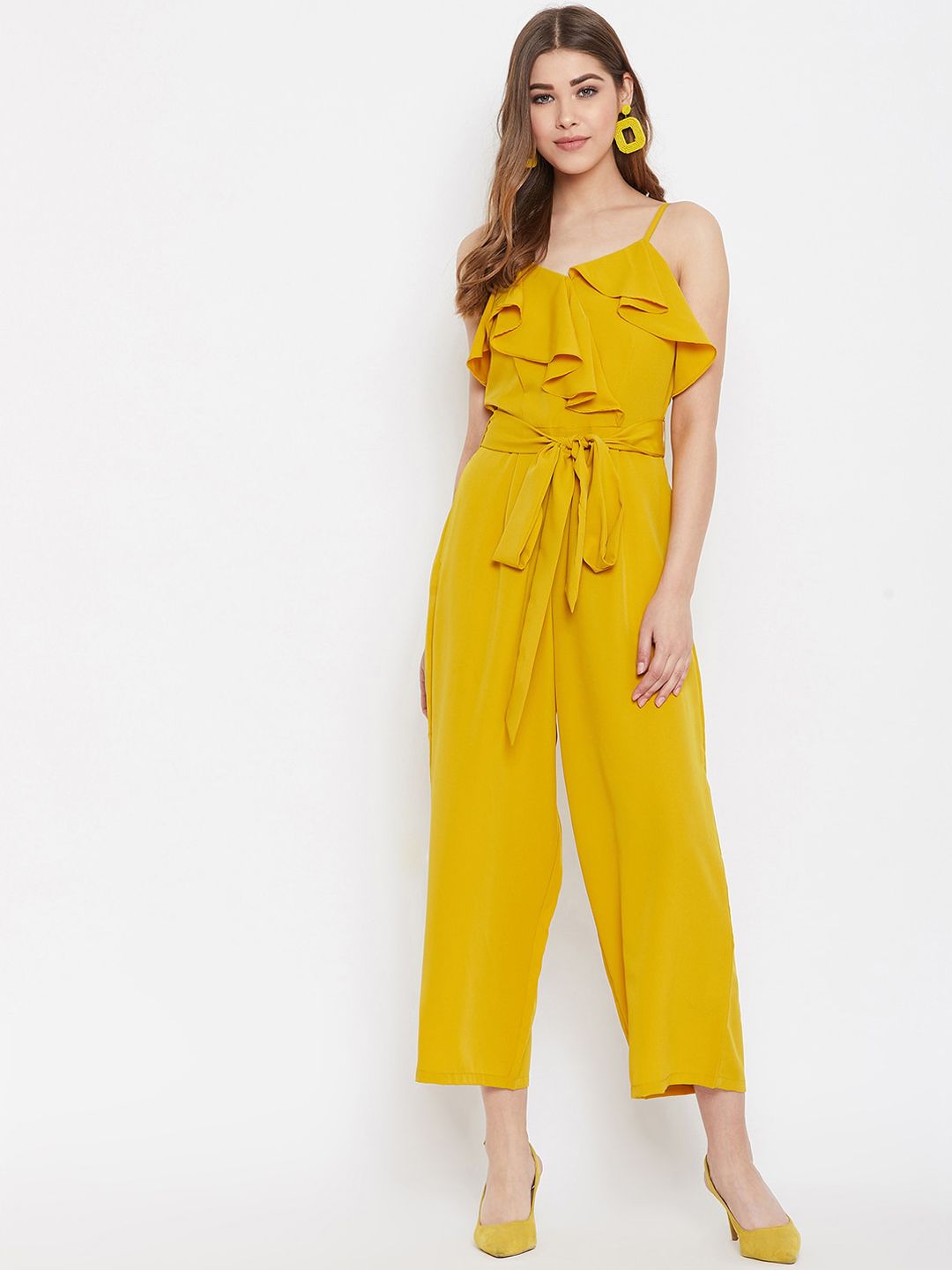Berrylush Women Yellow Solid Basic Jumpsuit Price in India