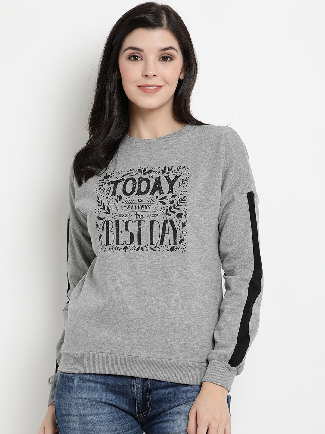 The Vanca Women Grey & Black Printed Sweatshirt Price in India