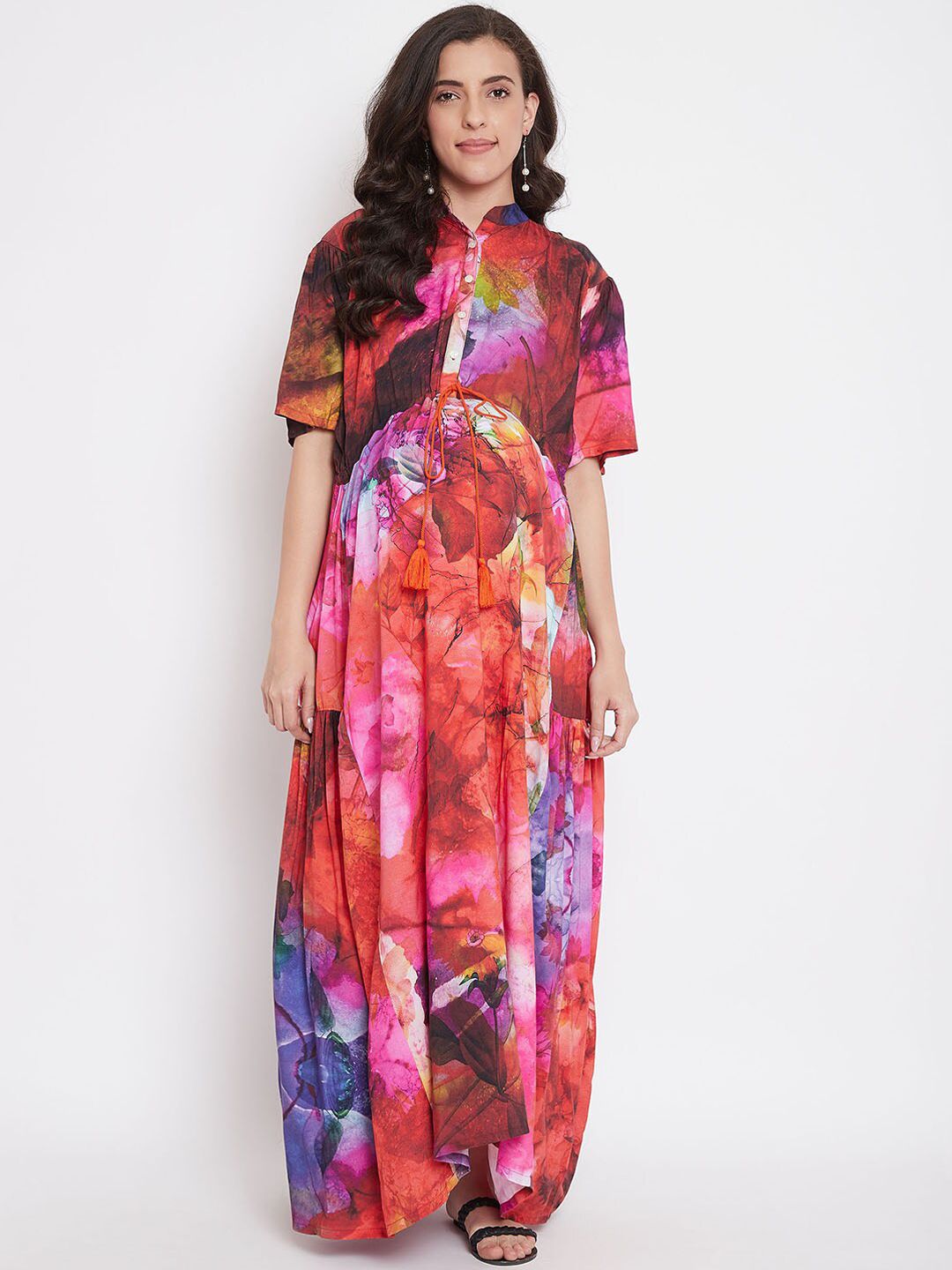 The Kaftan Company Women Red Printed Maternity Maxi Dress