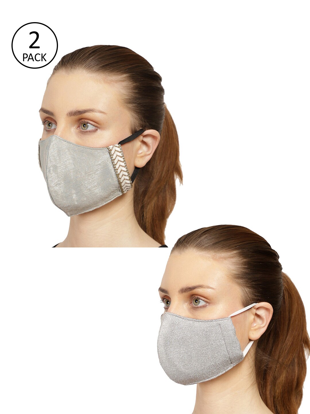 Anekaant Women Pack of 2 Grey 3-Ply Reusable Cloth Mask Price in India