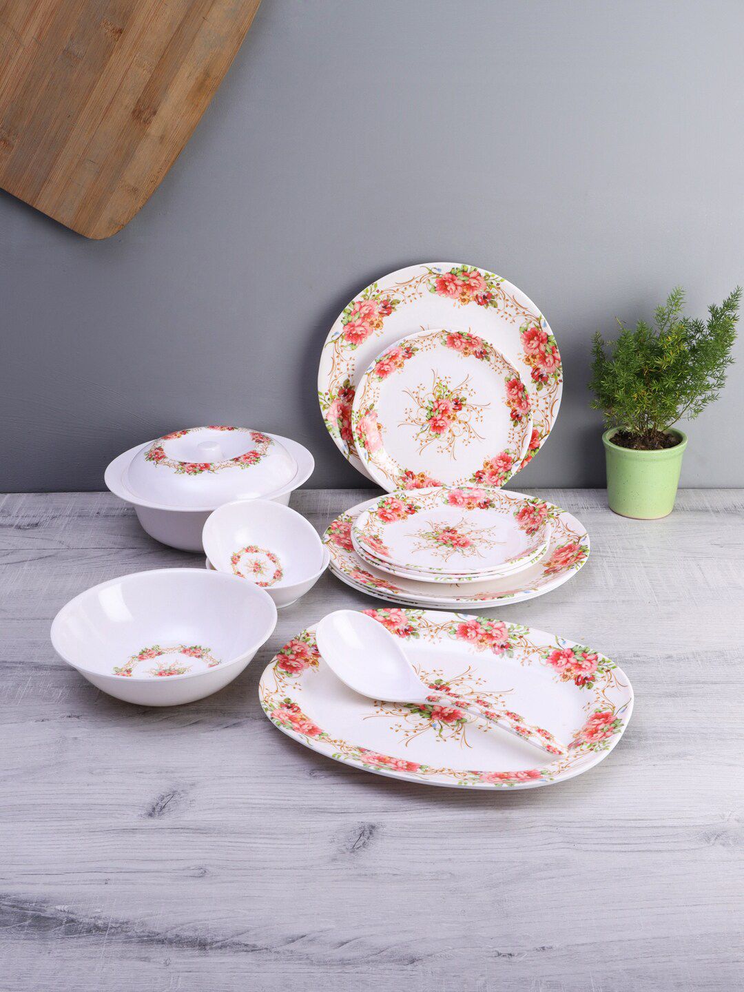 CDI 33 Pieces White Printed Melamine Dinner Set Price in India