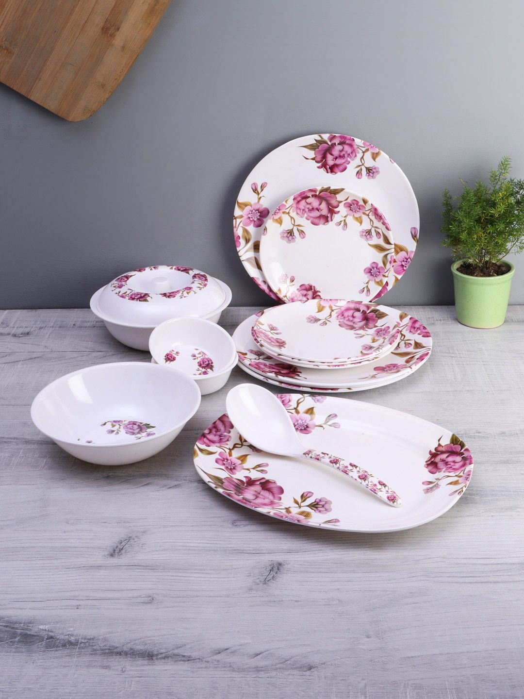 CDI 33 Piece White & Pink Floral Print Melamine Dinner Set Price in India