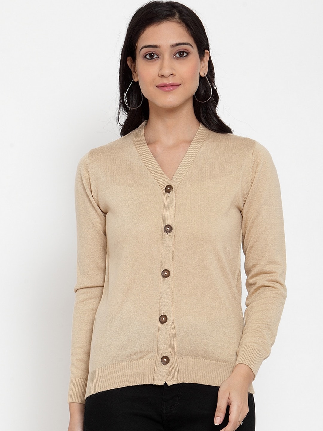 Kalt Women Beige Solid Cardigan Sweater Price in India