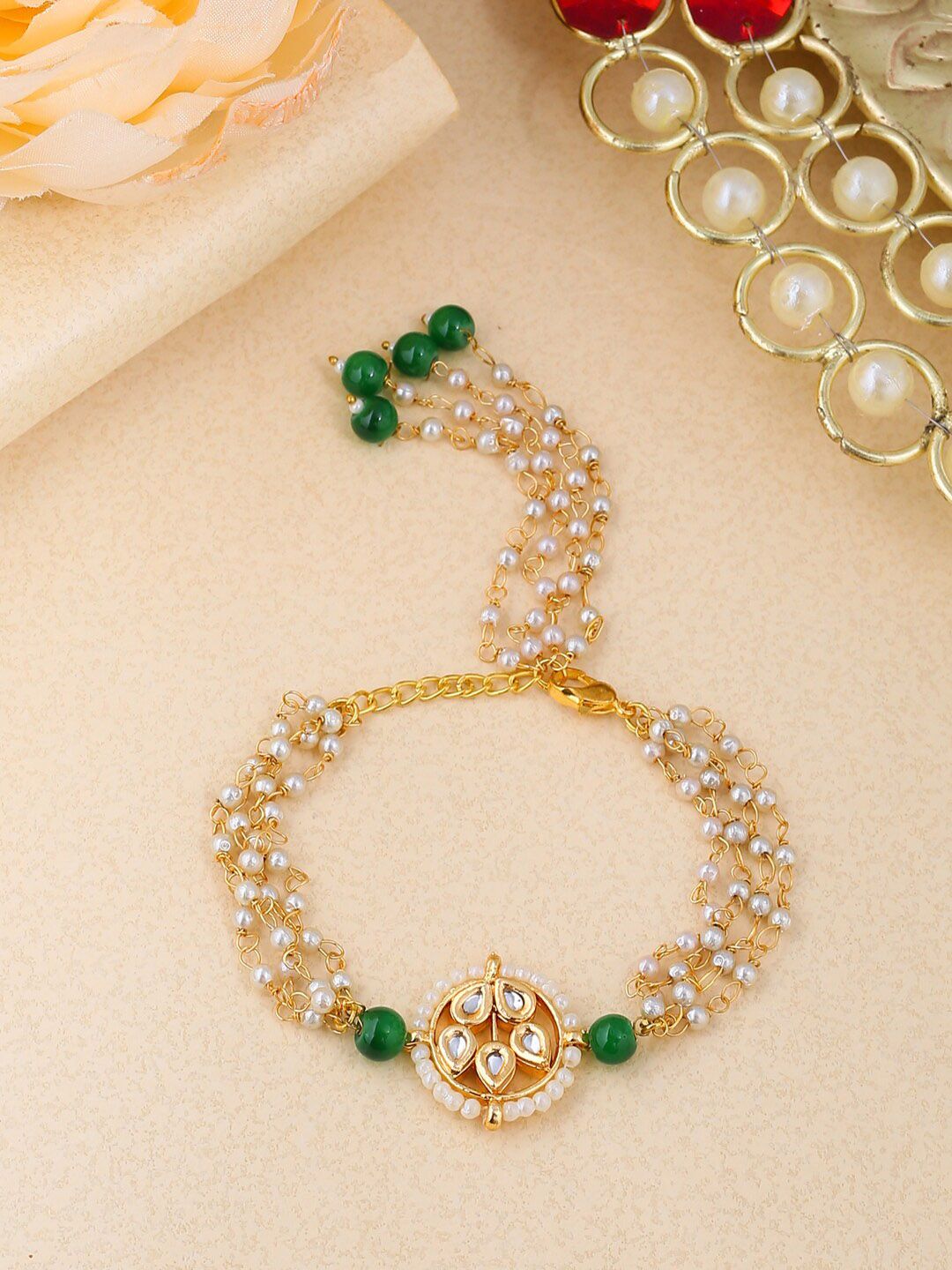 Shoshaa Green & White Gold-Plated Handcrafted Link Bracelet Price in India