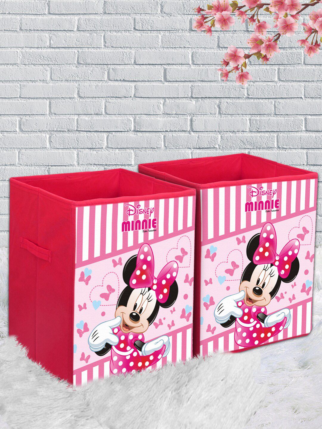 Kuber Industries Set Of 2 Pink & White Disney Minnie Print Foldable Sustainable Laundry Organiser With Handles Price in India