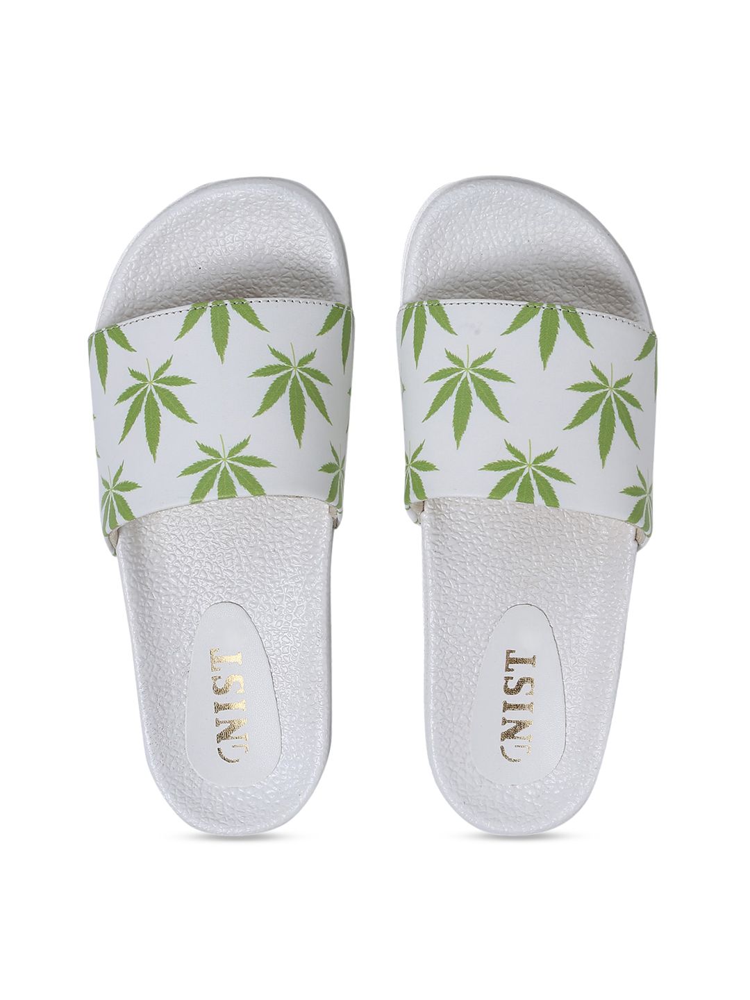 GNIST Women White & Green Printed Sliders Price in India