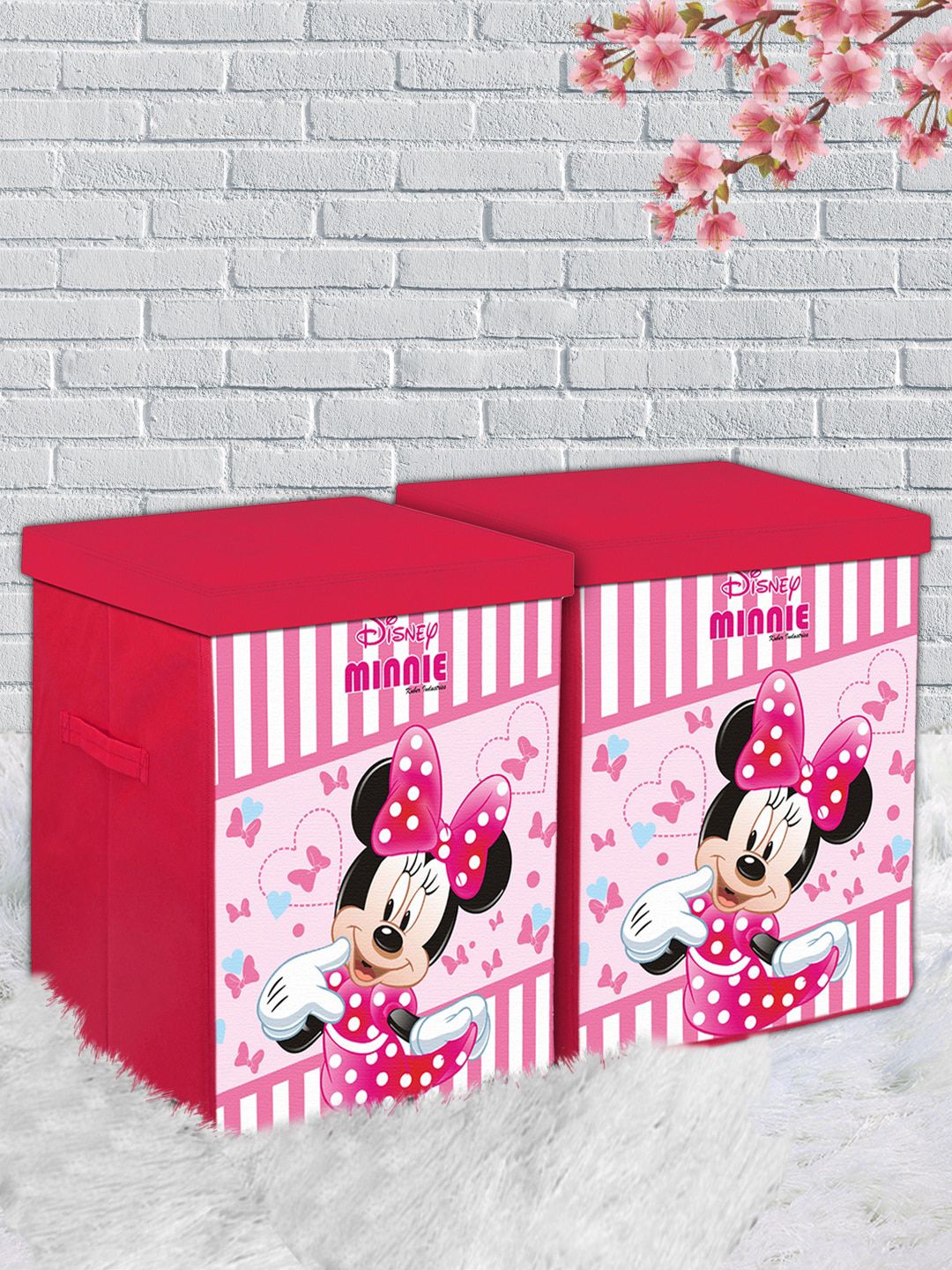 Kuber Industries Red & Pink Disney Mickey Mouse Printed Foldable Sustainable Storage Box With Handle Price in India
