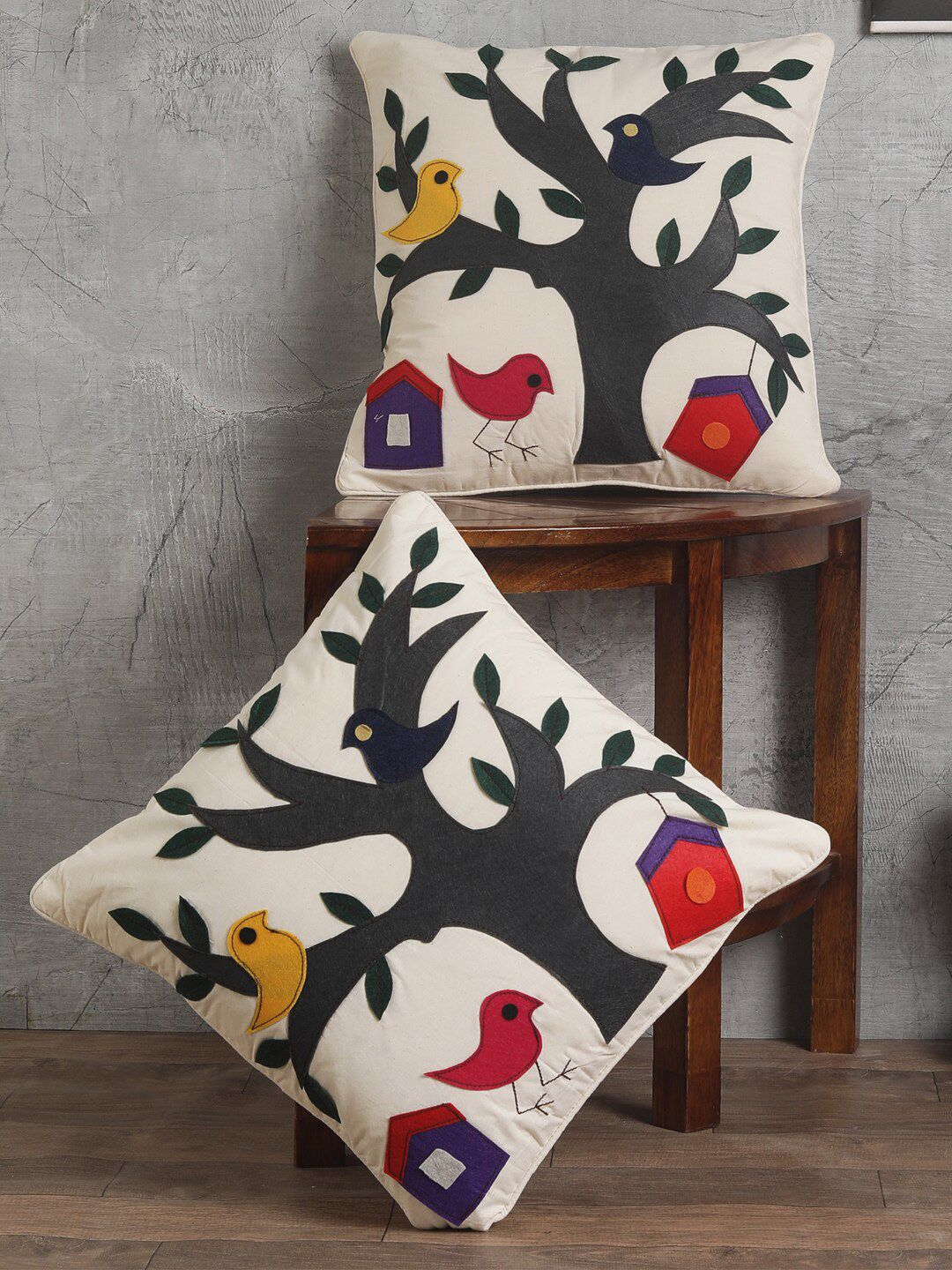 VarEesha Off-White Set of 2 Applique Square Cushion Covers Price in India