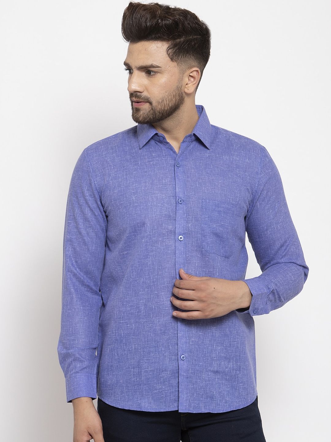 JAINISH Men Blue Smart Regular Fit Solid Casual Shirt