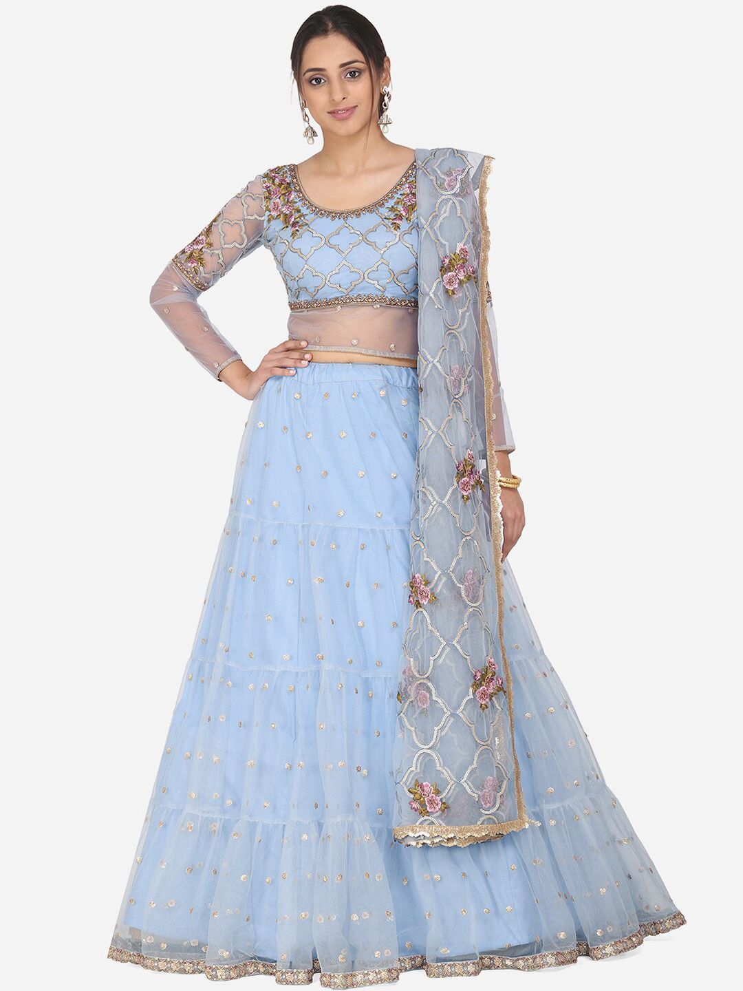 RIYA Blue Unstitched Lehenga & Blouse with Dupatta