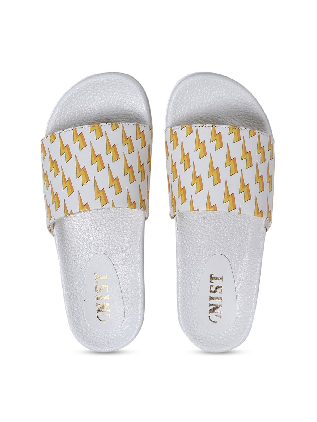 GNIST Women White & Yellow Electric Print Sliders Price in India