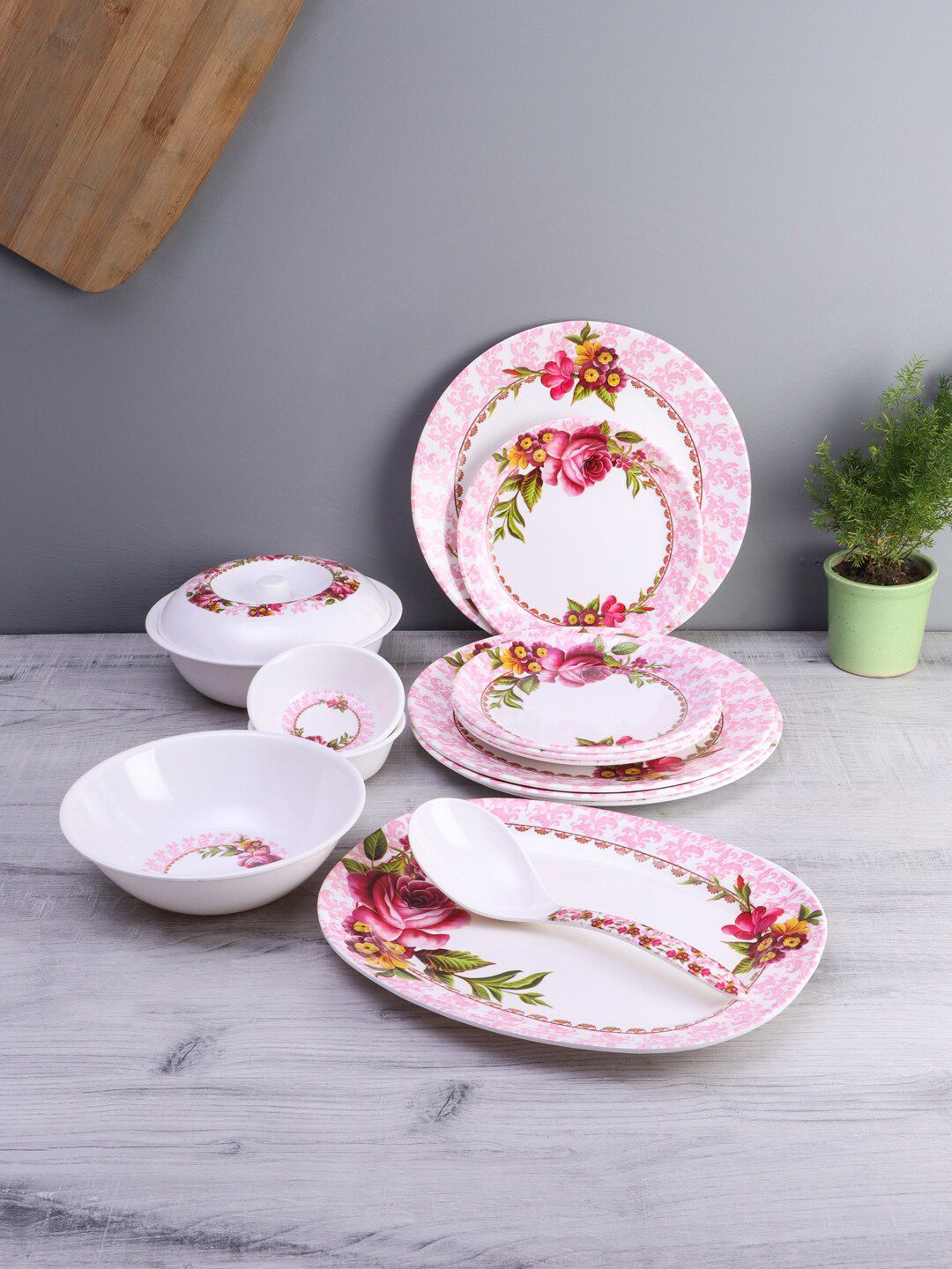 CDI White & Pink Melamine Dinner Set Price in India