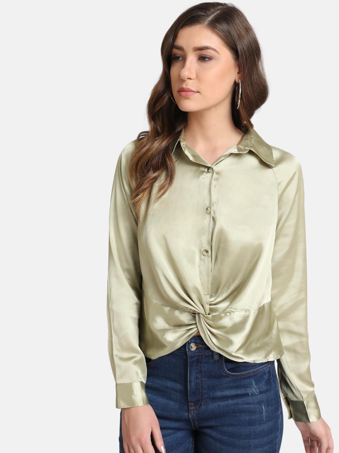 Kazo Women Green Regular Fit Solid Casual Shirt