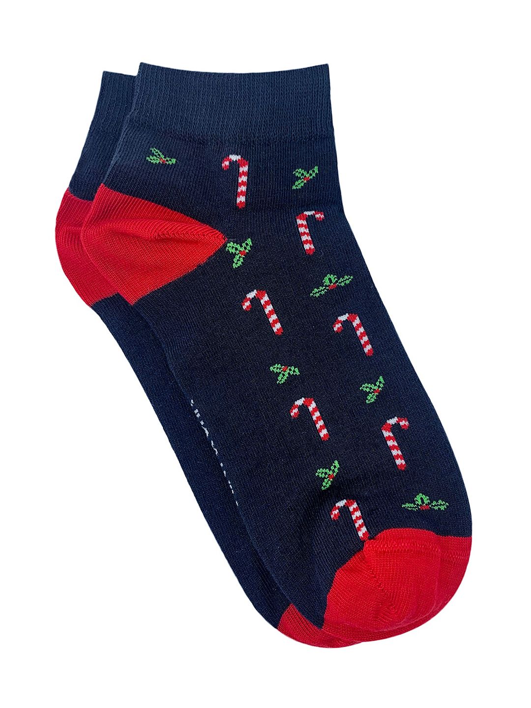 Mint & Oak Navy Blue & Red Patterned Ankle Length socks