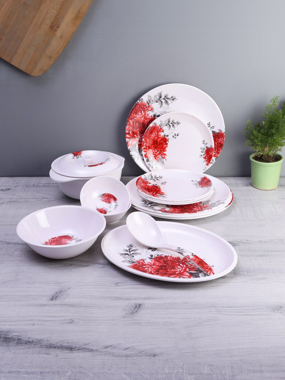 CDI White & Red Melamine Dinner Set Price in India