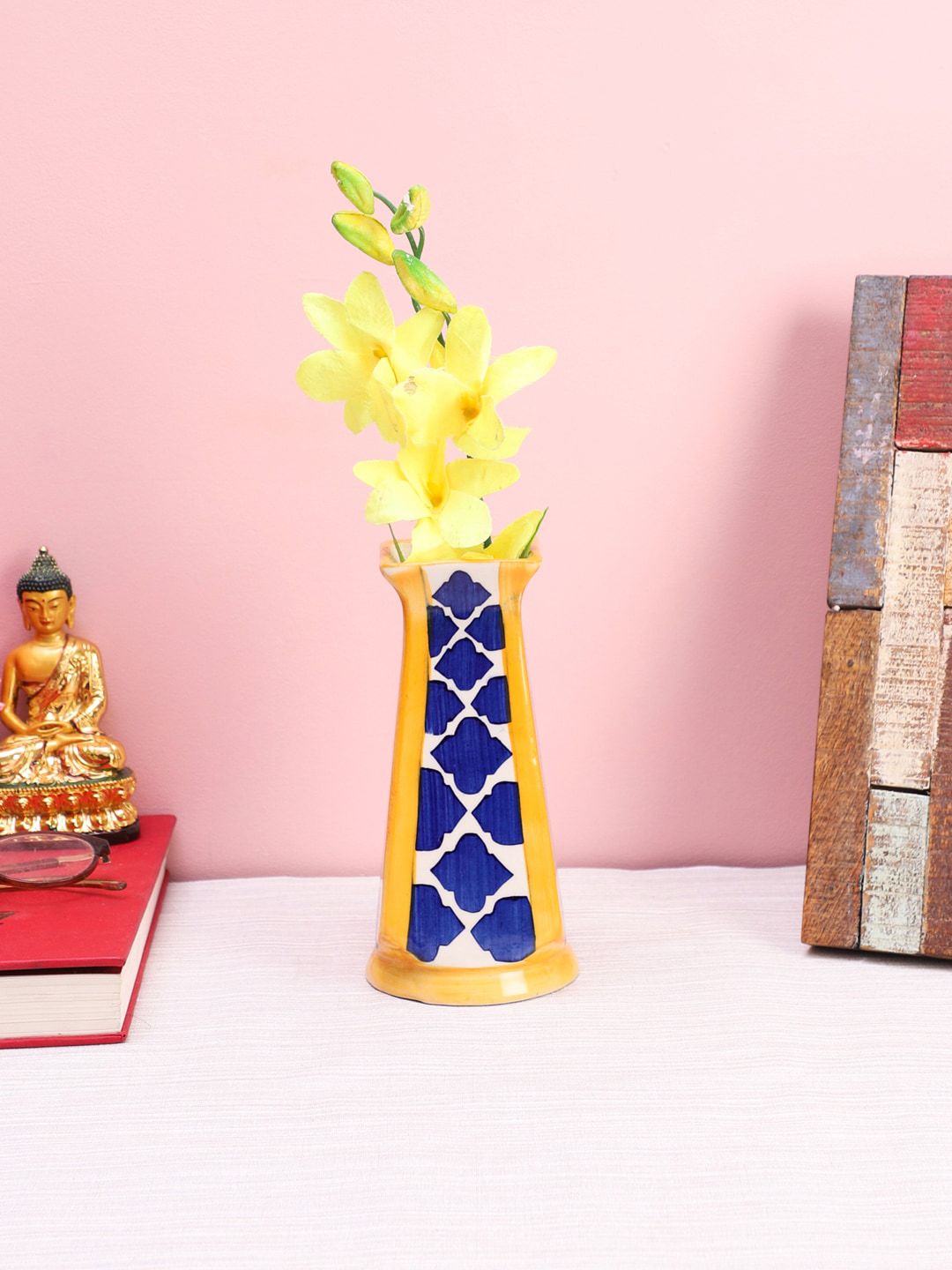 CDI Blue Ceramic Moroccan Artificial Flower Vase Price in India