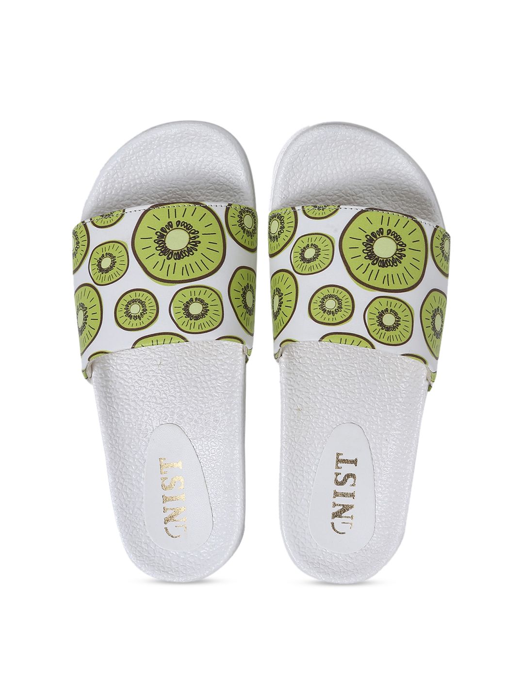 GNIST Women White & Green Printed Sliders Price in India