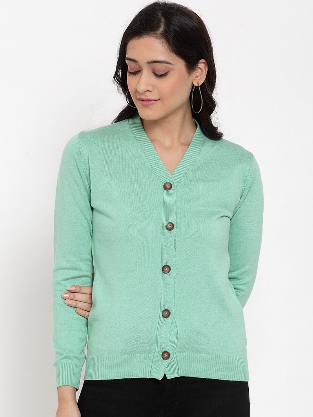 Kalt Women Green Solid Cardigan Sweater Price in India