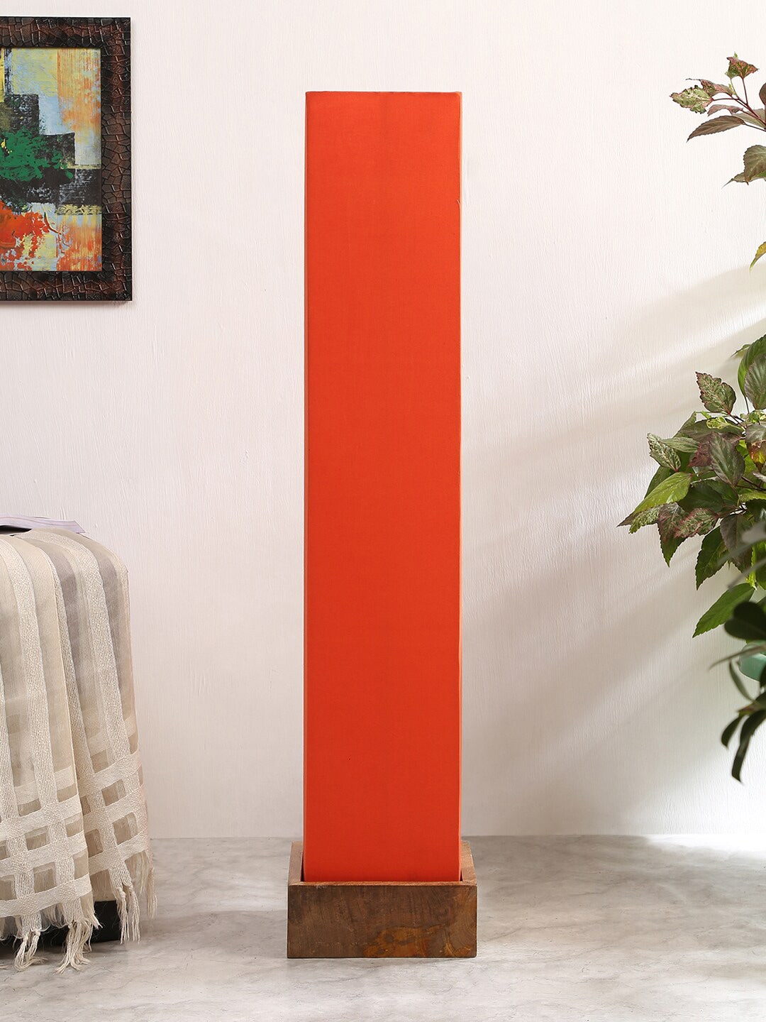 Devansh Orange Solid Traditional Square Column Lamp Price in India