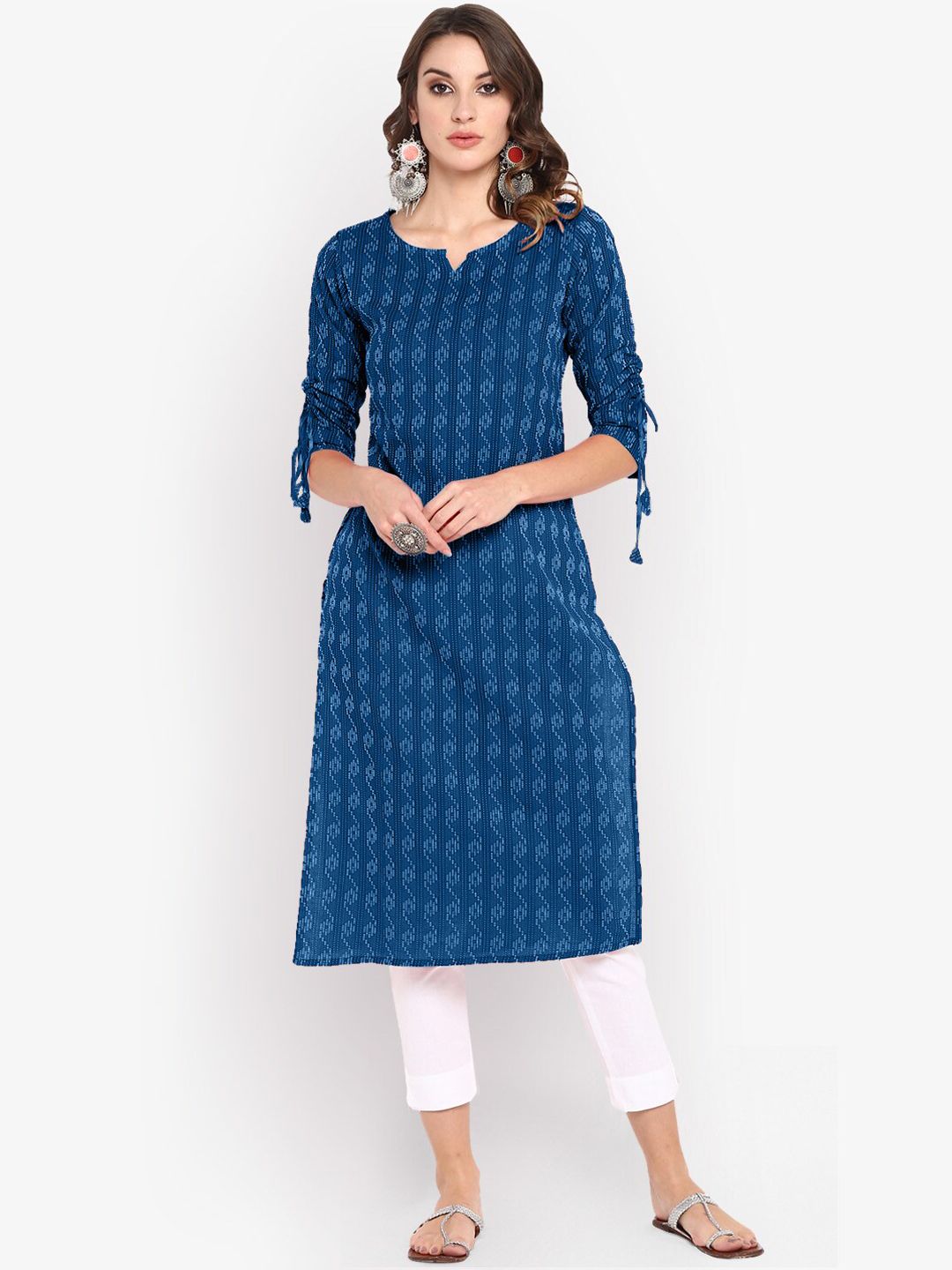 Janasya Women Blue Woven Design Straight Kurta Price in India