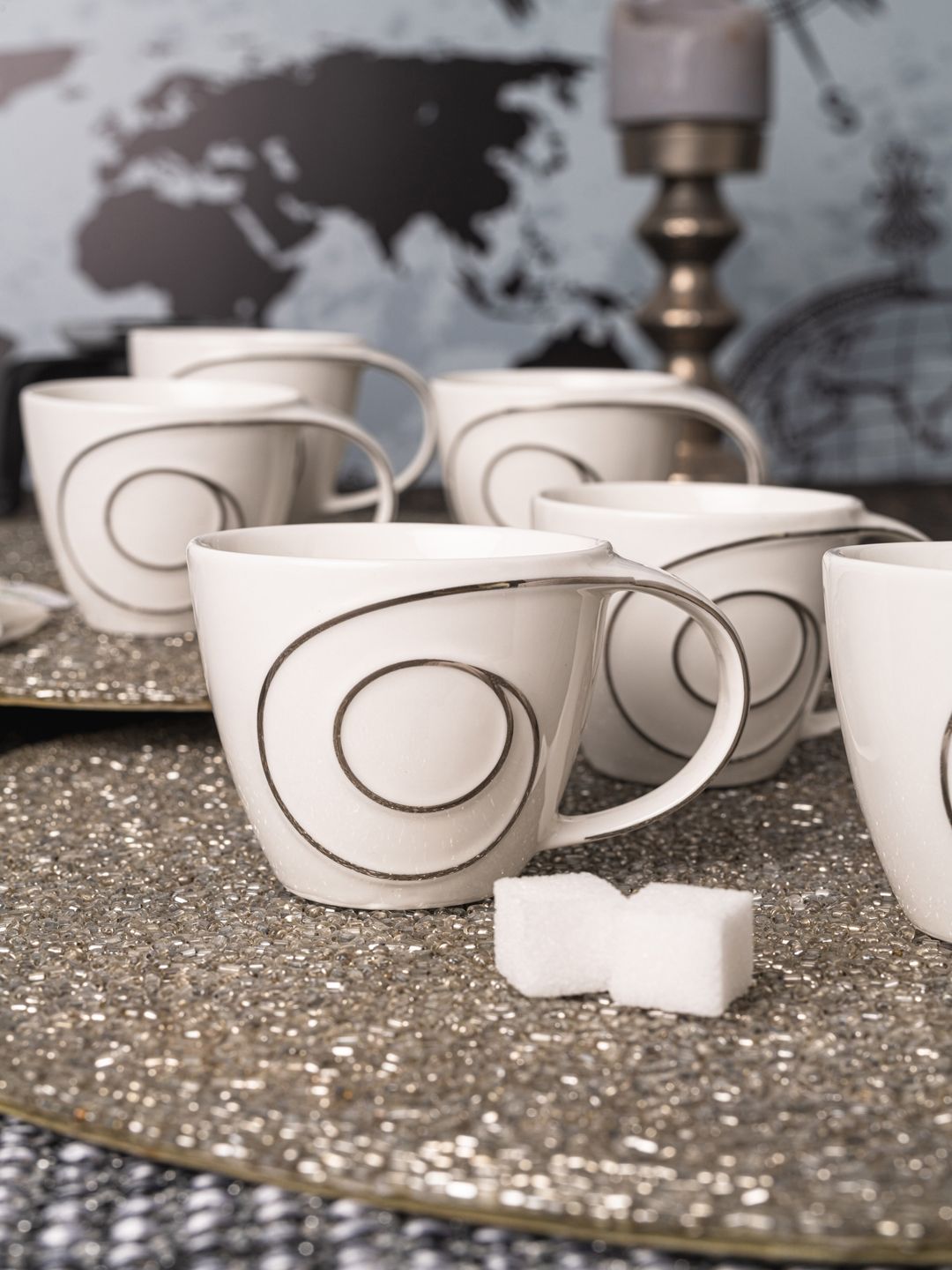 White Gold White Porcelain 6-Pieces Textured Tea Cup Set Price in India