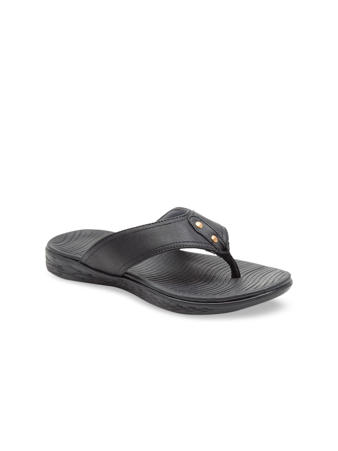 Ganuchi Women Black Solid Thong Flip-Flops Price in India