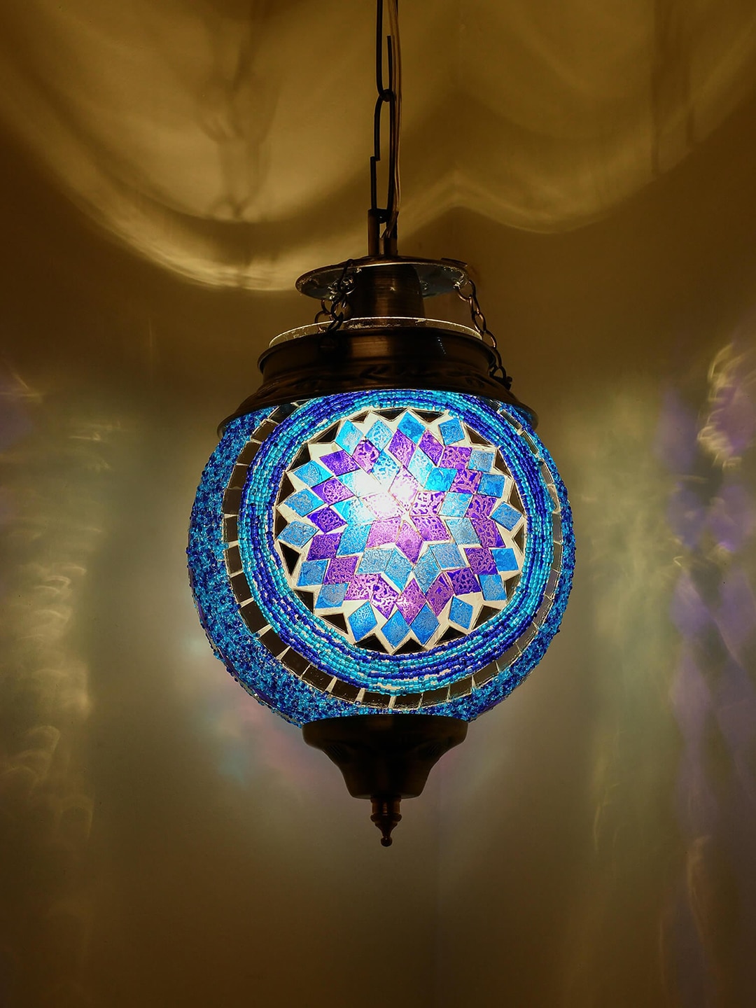 Homesake Blue Textured Turkish Moroccan Mosaic Hanging Light Price in India
