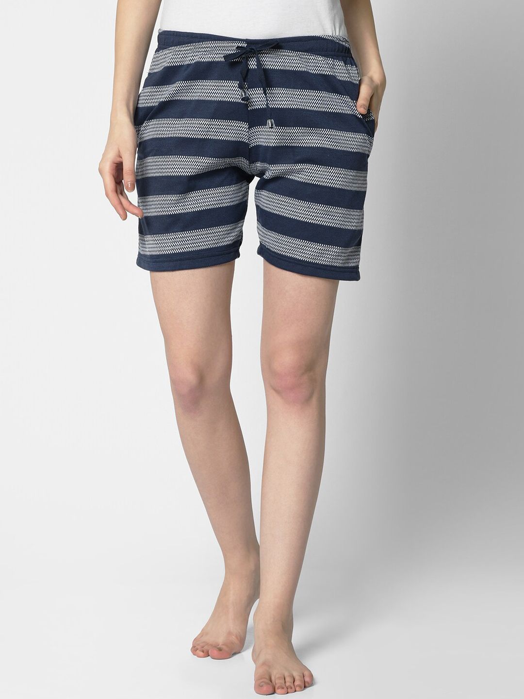 VIMAL JONNEY Women Blue Striped Lounge Shorts Price in India