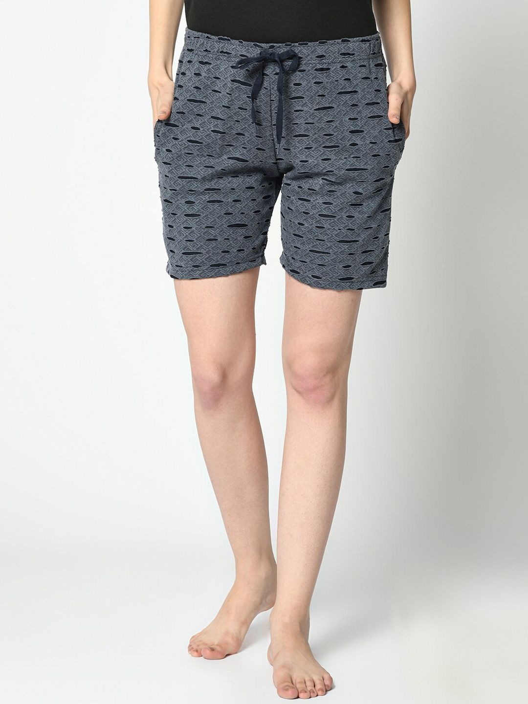 VIMAL JONNEY Women Navy Blue Self Design Lounge Shorts Price in India