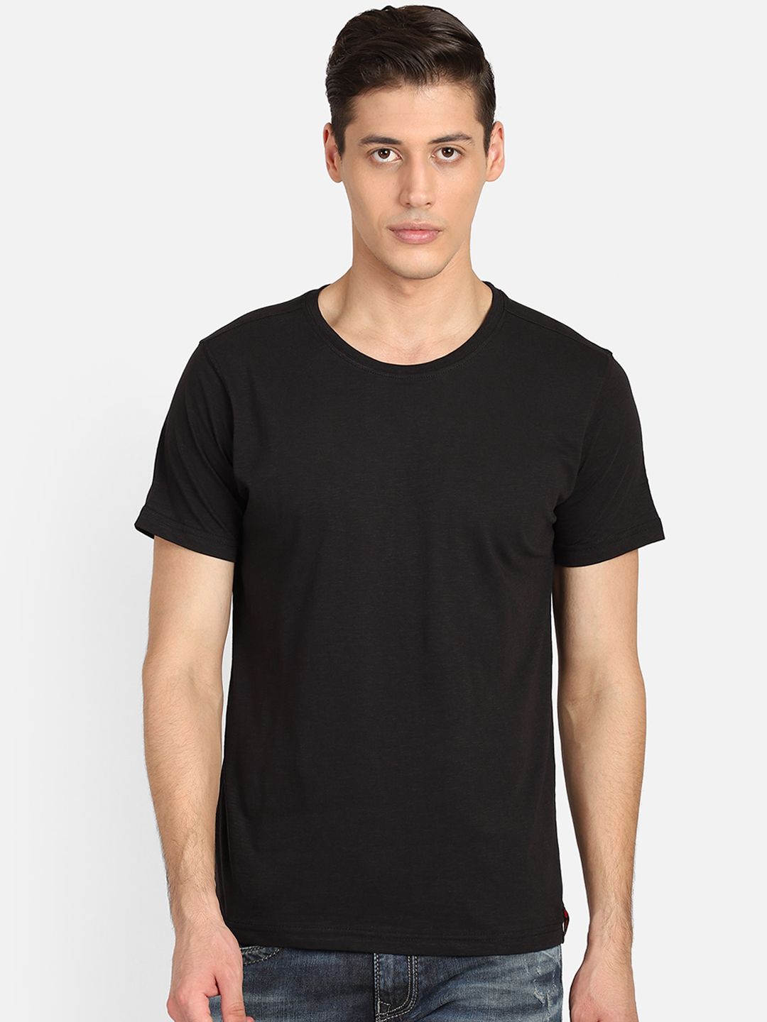 PUNK Men Black Solid V-Neck T-shirt