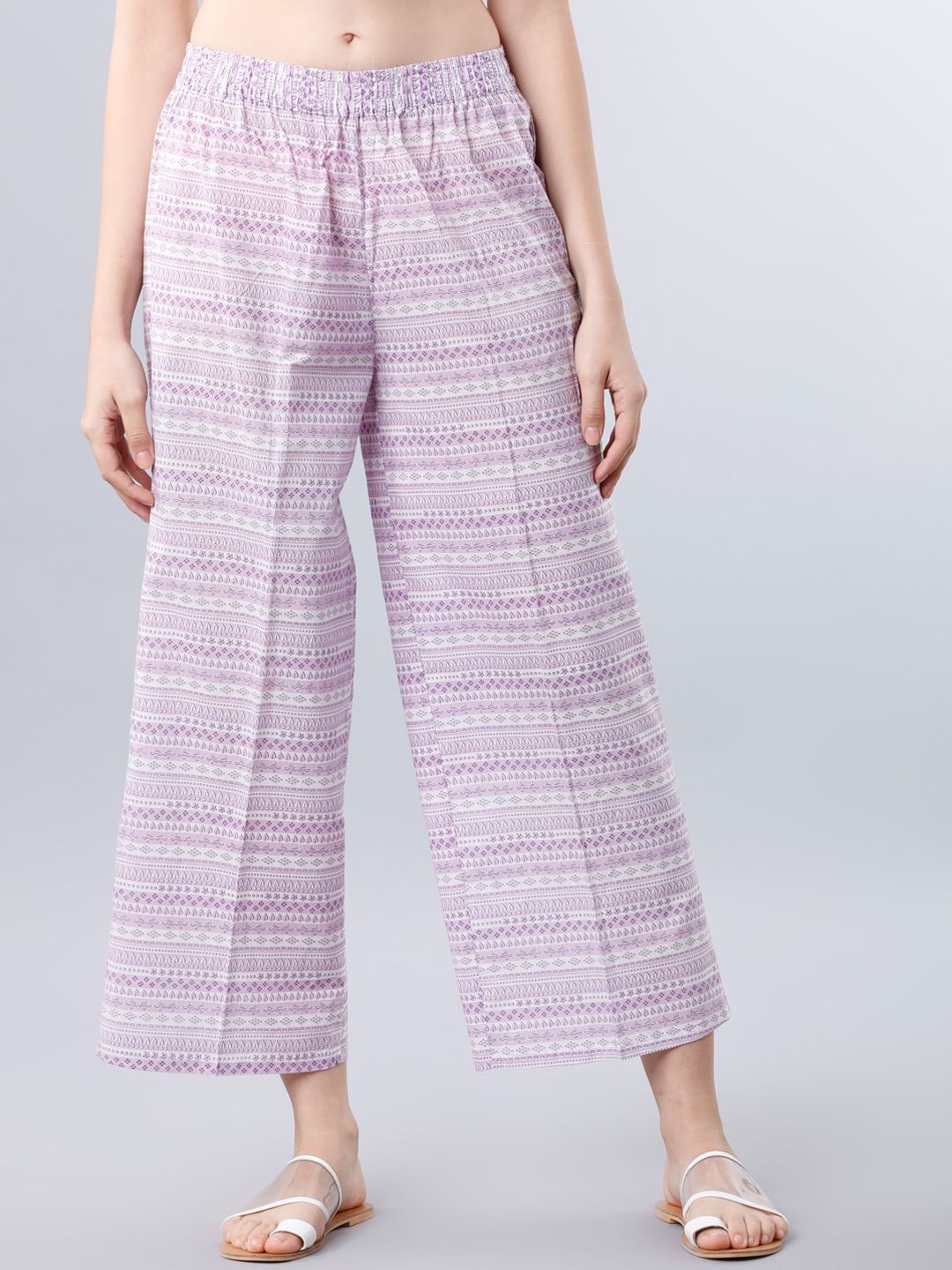 Vishudh Women Pink & Off-White Checked Straight Palazzos Price in India