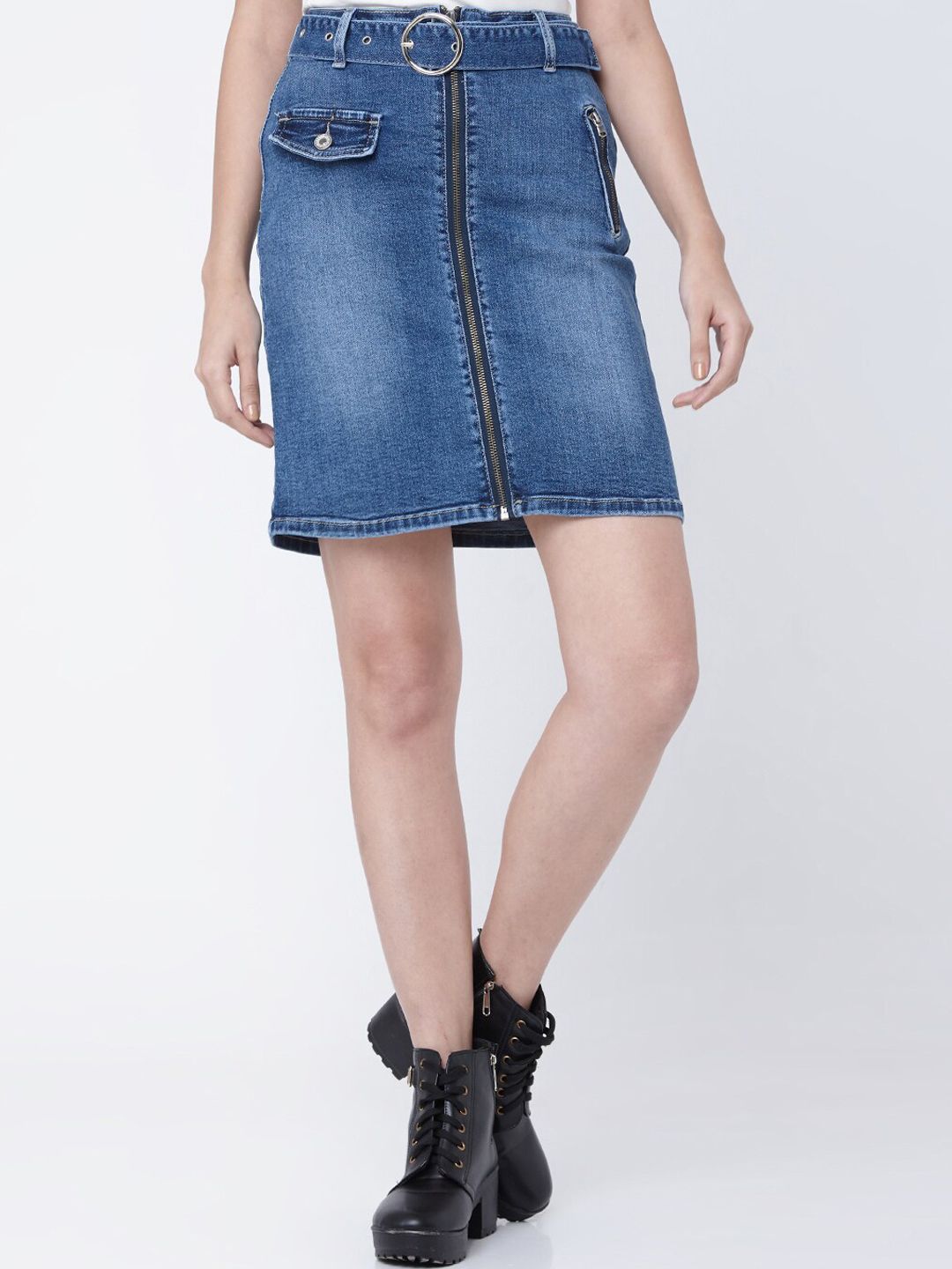 Deal Jeans Women Blue Solid Denim Mini Skirt