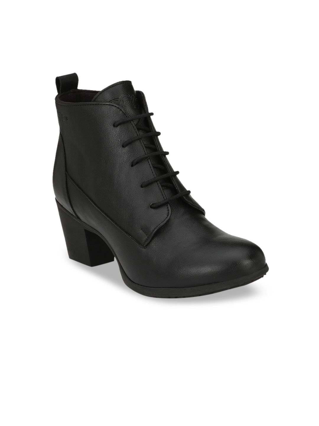 Delize Women Black Solid Heeled Boots Price in India