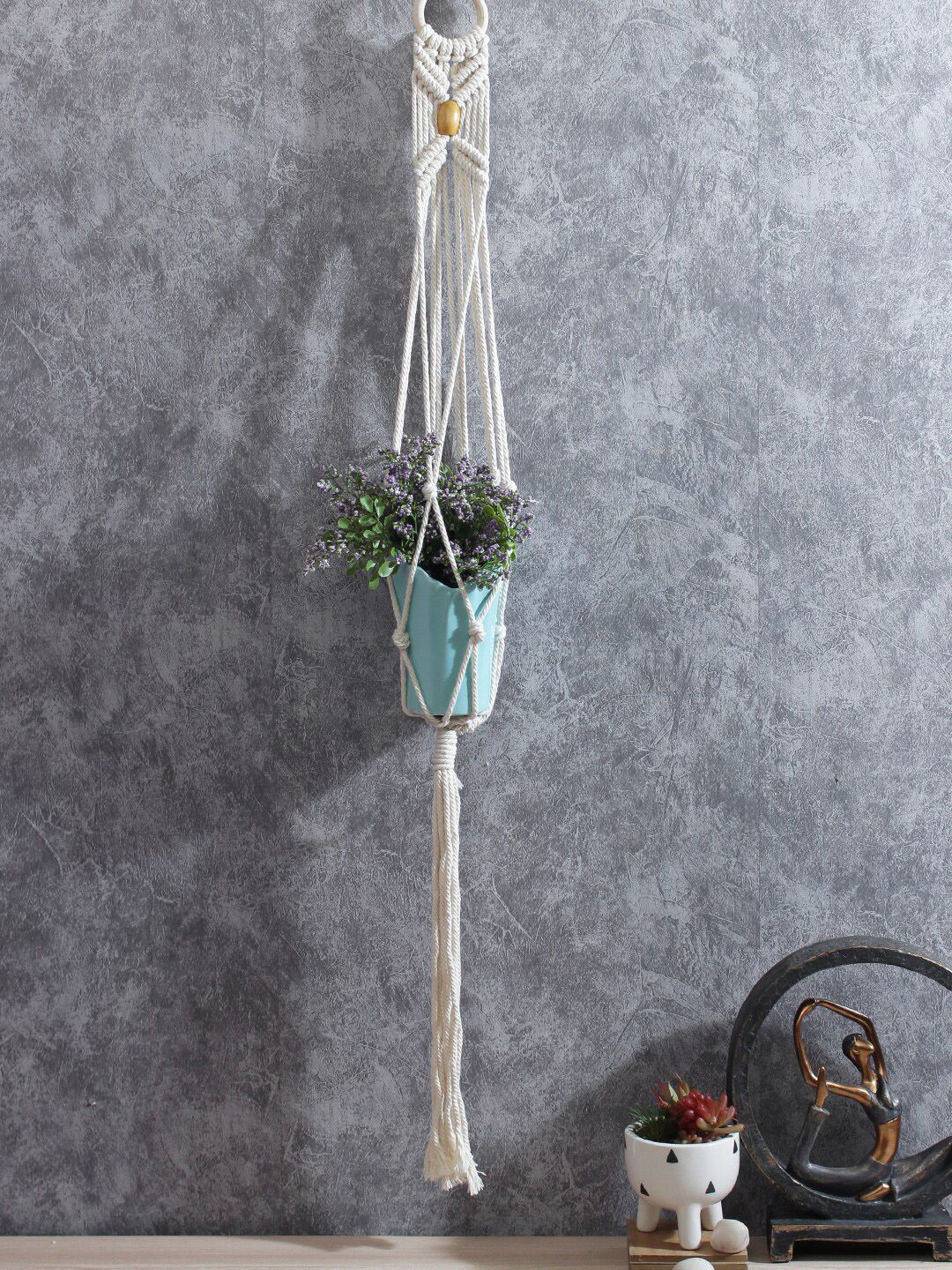 Aapno Rajasthan White Hand-Knotted Hanging Planter Price in India