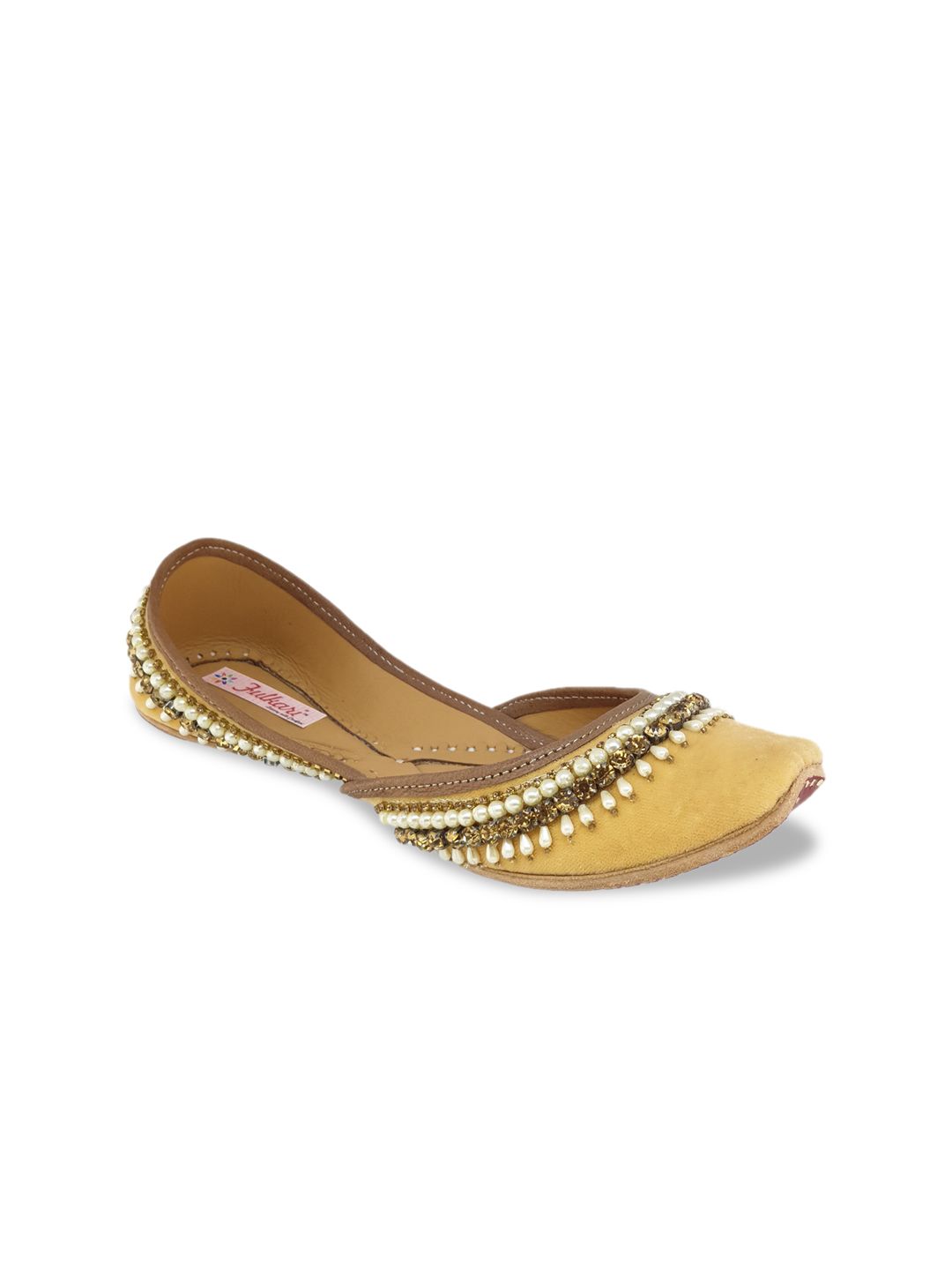 Fulkari Women Gold-Toned Embellished Leather Ballerinas