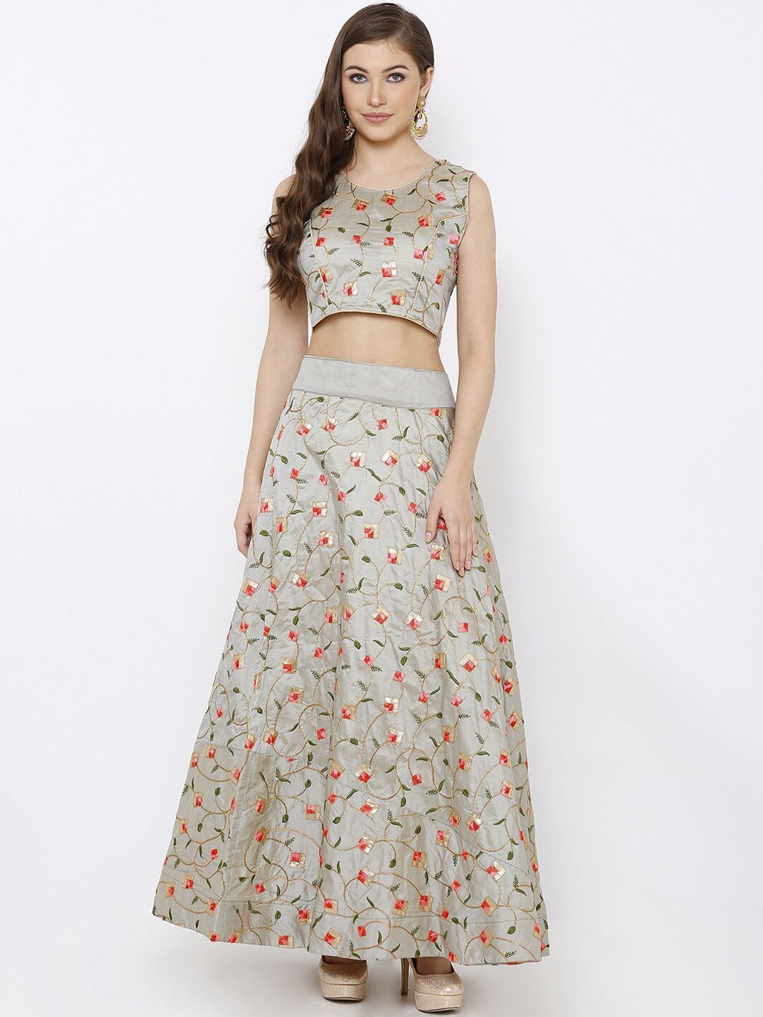 SALWAR STUDIO Silver-Toned Ready to Wear Lehenga with Blouse