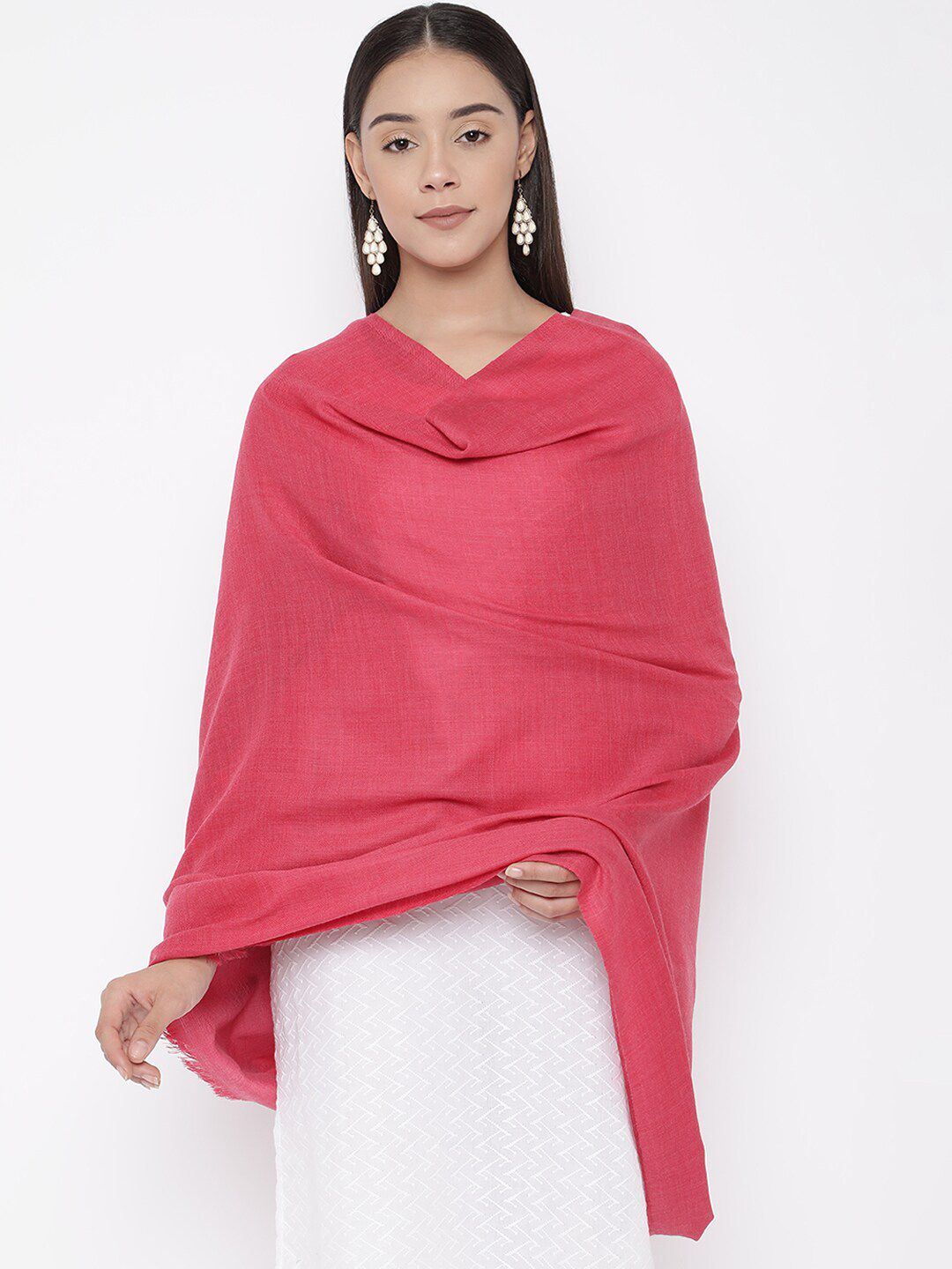 Pashmoda Women Pink Solid Pure Wool Shawl Price in India