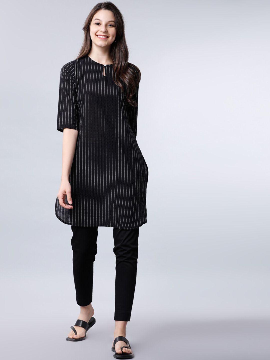 Vishudh Women Black & White Striped Tunic Price in India